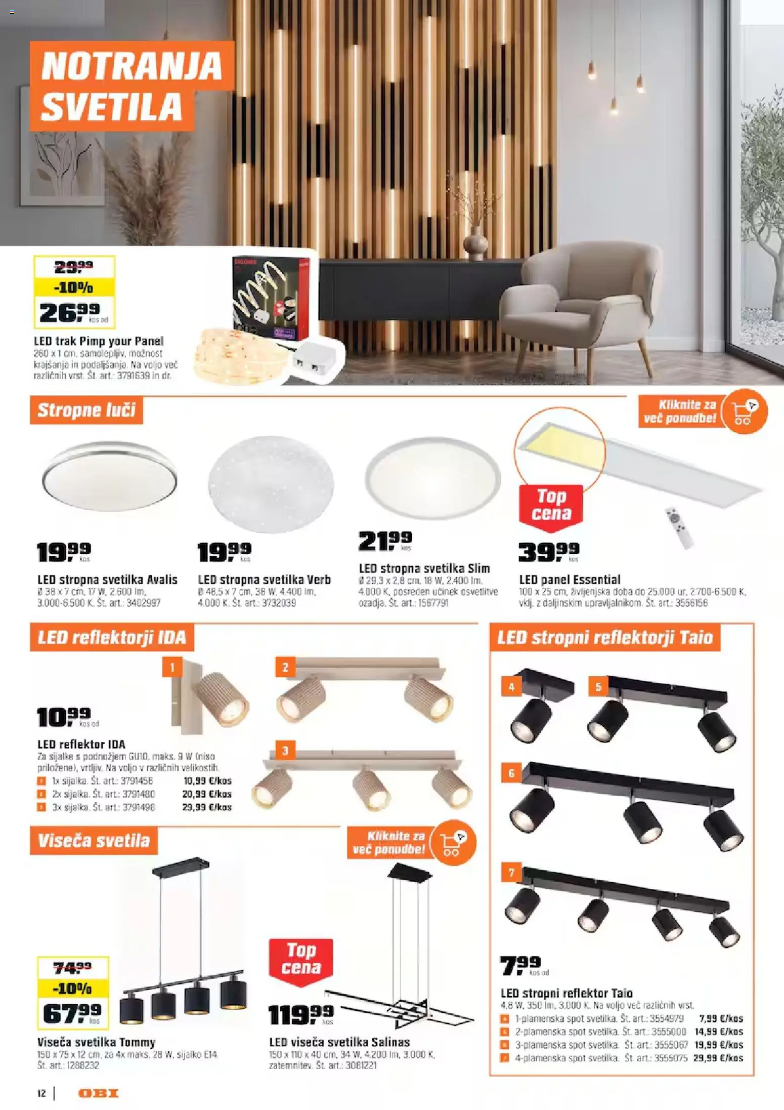 Novi OBI katalog ponudbe – veljaven od 02.09.2026 | Stran: 12 | Izdelki: Led reflektor, Kos, Svetilka