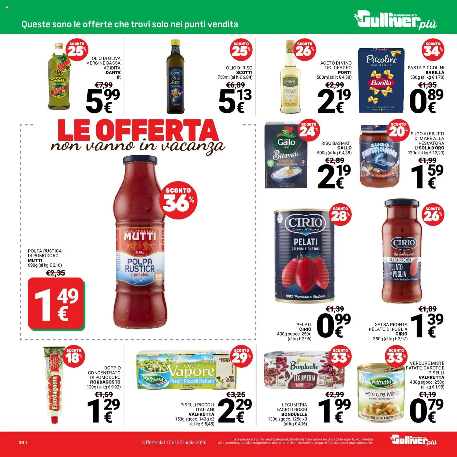 Volantino Gulliver del 17/07/2026 | Pagina: 30 | Prodotti: Patate, Olio, Pasta, Sugo