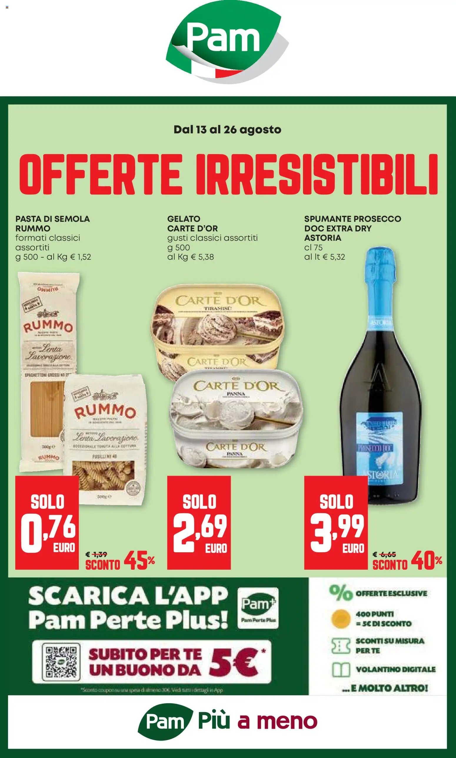 Volantino PAM del 13/08/2026 | Pagina: 1 | Prodotti: Tè, Gelato, Pasta di semola, Semola