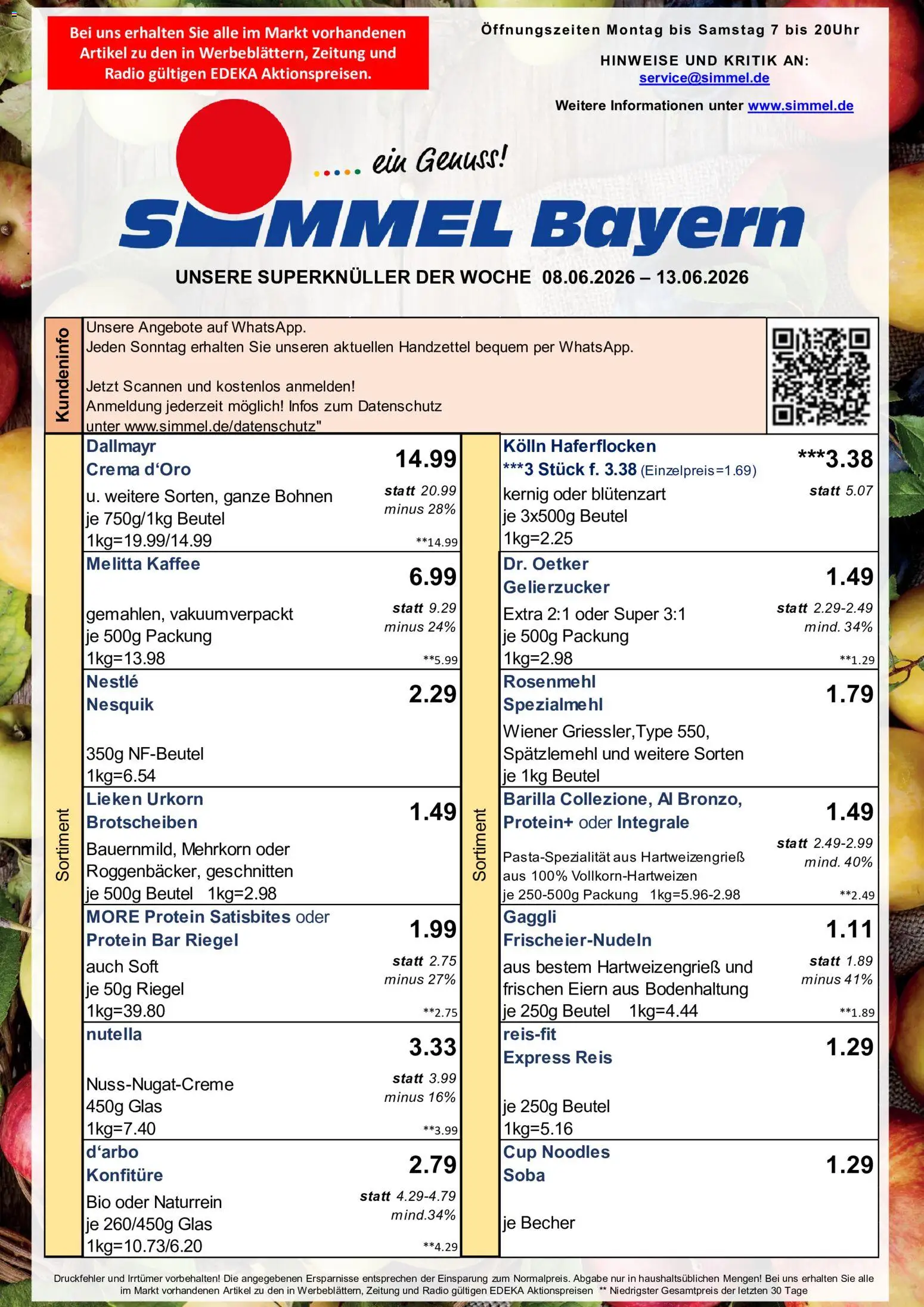 Simmel Bayern – gültig ab 08.06.2026 | Seite: 1 | Produkte: Kolln haferflocken, Nesquik, Melitta kaffee, Nutella