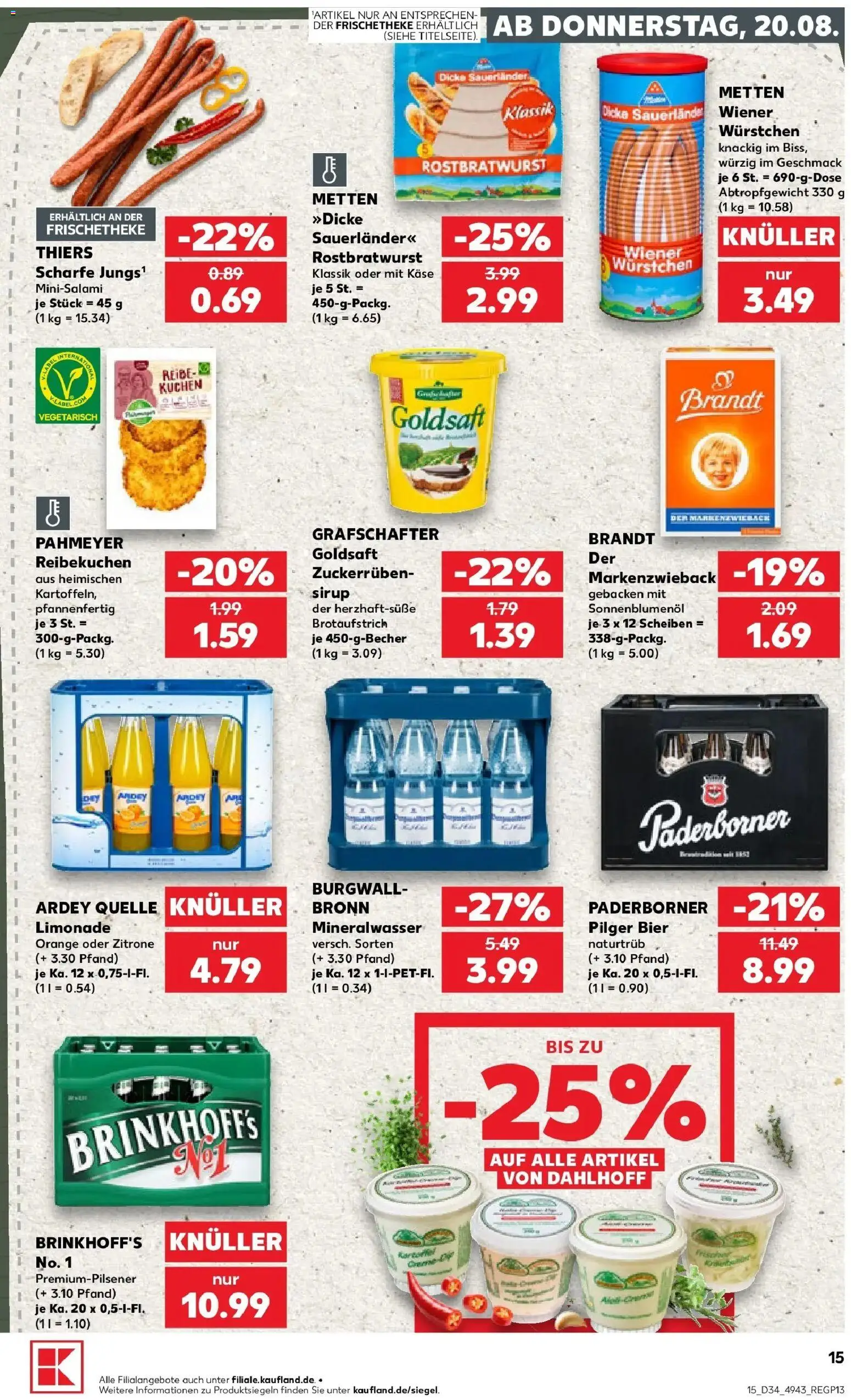 Prospekt Kaufland ab 20.08.2026 » Angebote Online zum Blättern | Seite: 15 | Produkte: Wiener wurstchen, Sonnenblumenol, Sirup, Zitrone