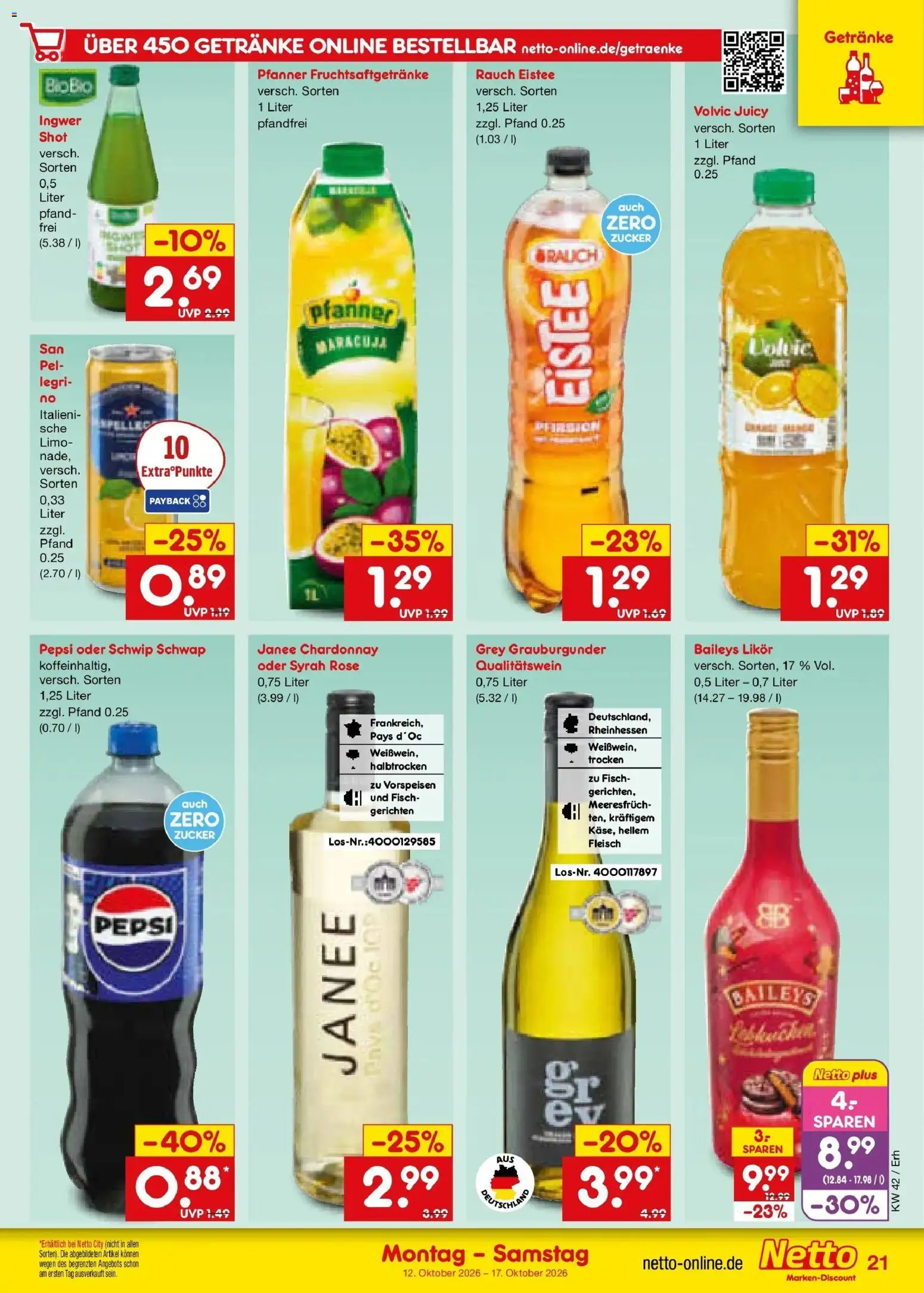 Netto Marken-Discount Prospekt Mauern (ab 12.10.2026) » Angebote | Seite: 25 | Produkte: Likör, Fisch, Baileys, Fleisch