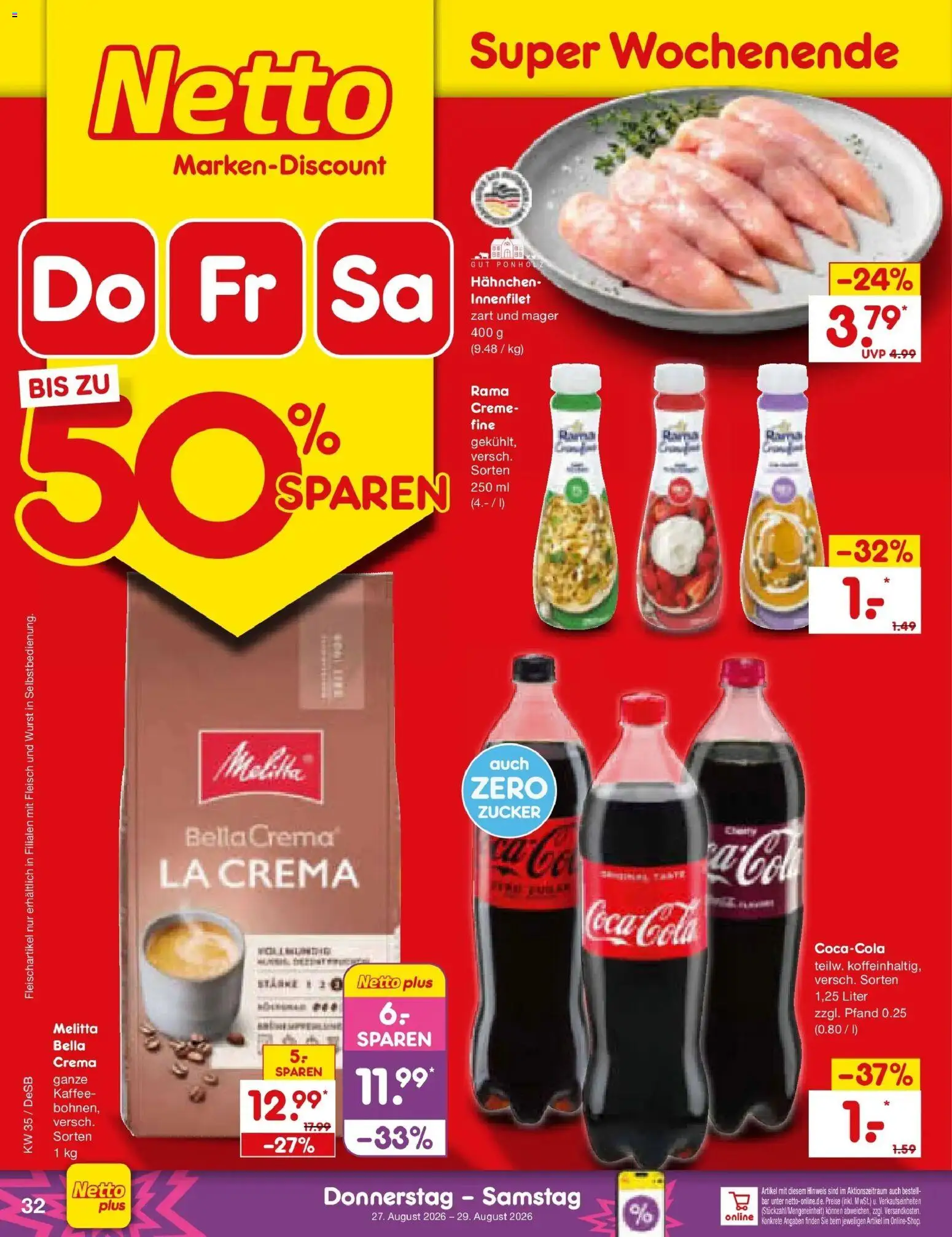 Netto Marken-Discount Prospekt Stuttgart – gültig ab 24.08.2026 | Seite: 46 | Produkte: Hahnchen, Cola, Kaffee, Wurst