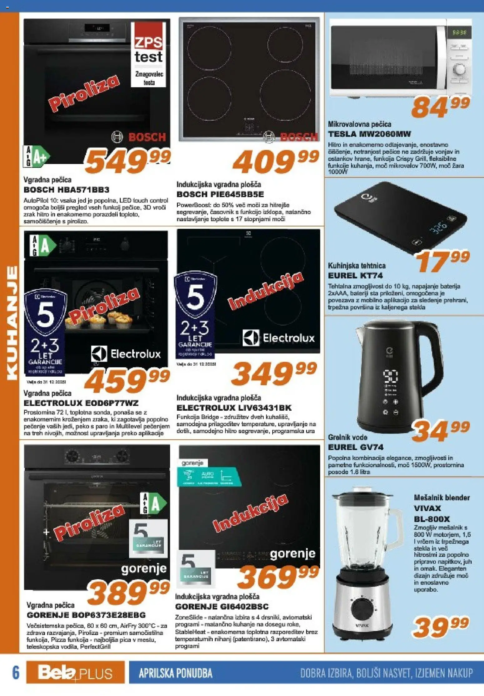 Novi Bela plus katalog ponudbe – veljaven od 16.04.2026 | Stran: 6 | Izdelki: Pecica, Pica, Vgradna plošča, Kuhinjska tehtnica