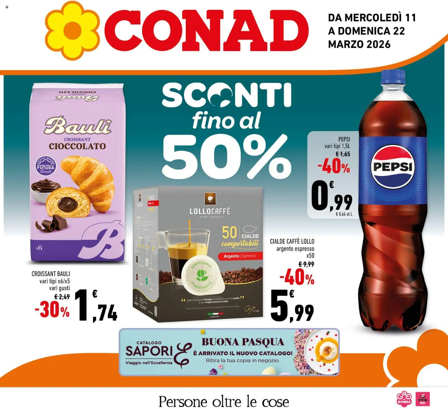 Volantino Conad del 11.03.2026 | Pagina: 1 | Prodotti: Caffè, Cioccolato, Tazzina, Pepsi