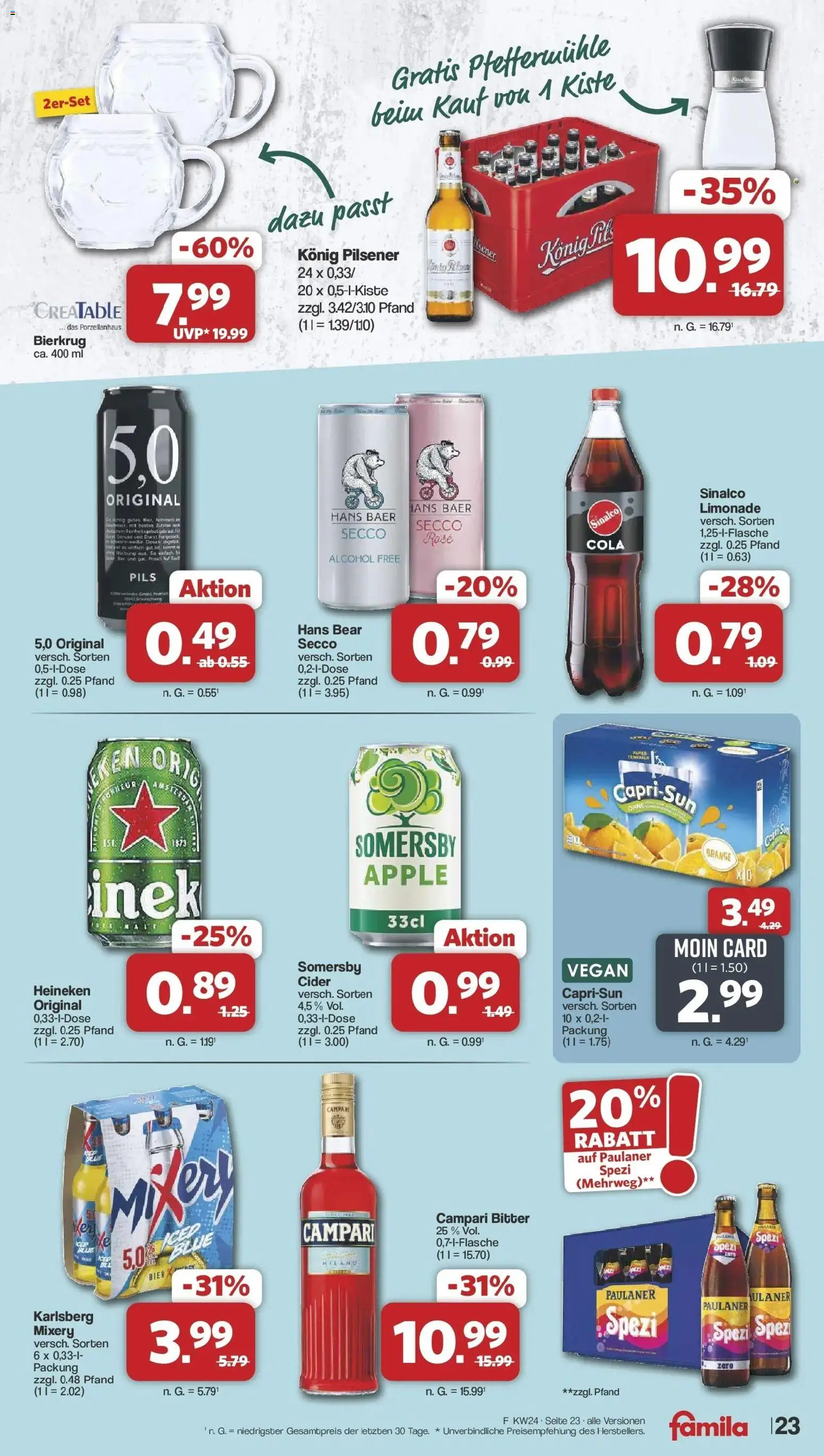 Famila Nordwest Wochenangebote – gültig ab 08.06.2026 | Seite: 23 | Produkte: Sinalco, Konig pilsener, Mixery, Paulaner