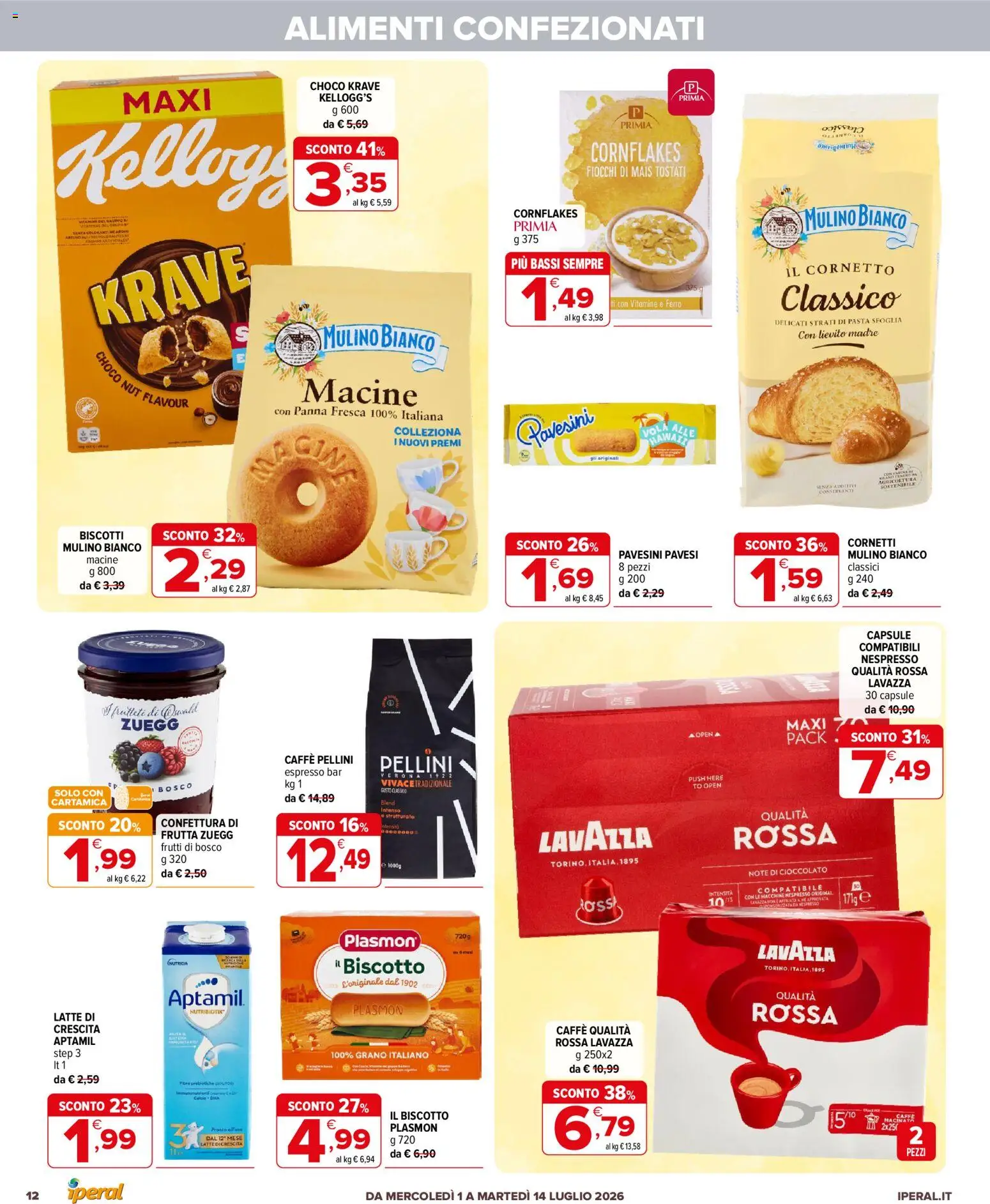 Volantino Iperal del 01/07/2026 | Pagina: 12 | Prodotti: Cioccolato, Frutta, Latte, Lavazza