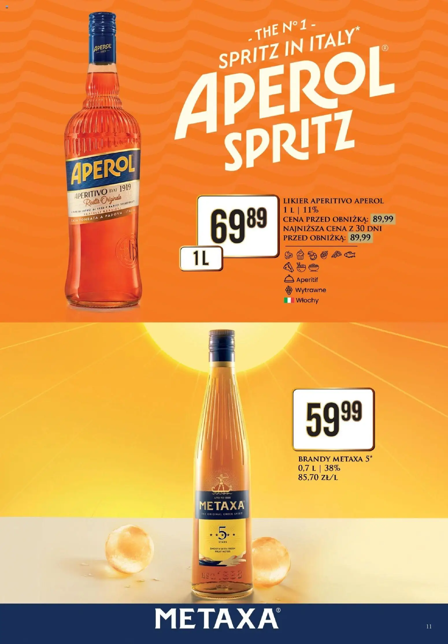 Dino gazetka - Katalog alkoholowy od 05.10.2026 | Strona: 11 | Produkty: Metaxa 5*, Metaxa, Brandy, Aperol Spritz