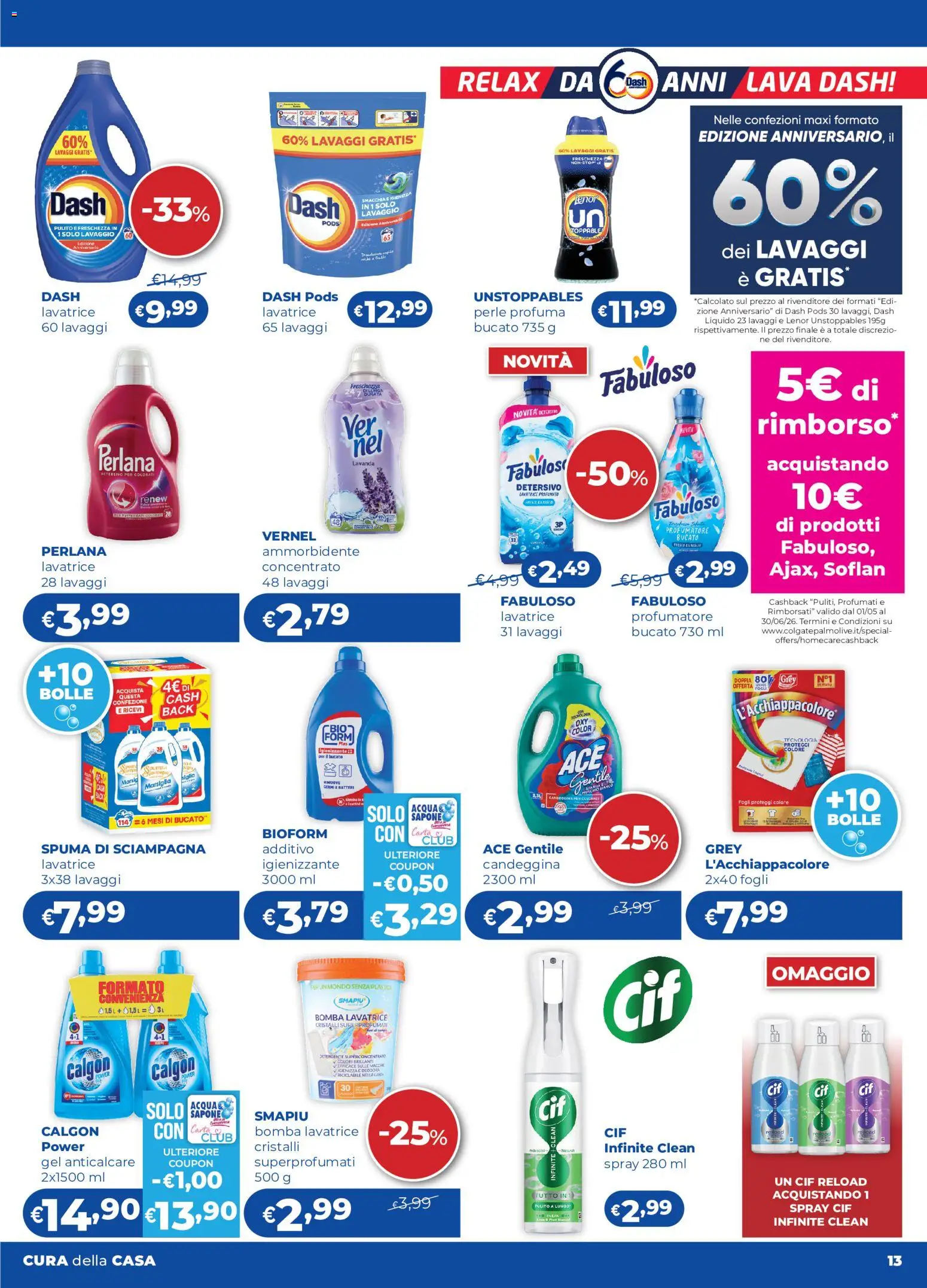 Volantino Acqua e Sapone del 21.05.2026 | Pagina: 13 | Prodotti: Ammorbidente, Detergente, Candeggina, Anticalcare