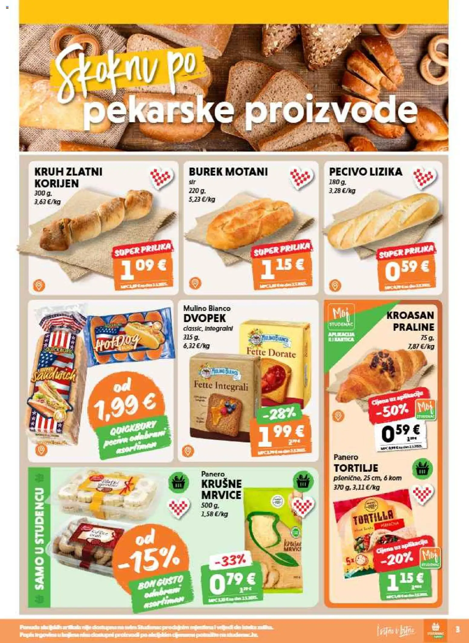 Studenac katalog | vrijedi od 12.08.2026 | Stranica: 3 | Proizvodi: Praline, Kruh, Pecivo, Tortilje