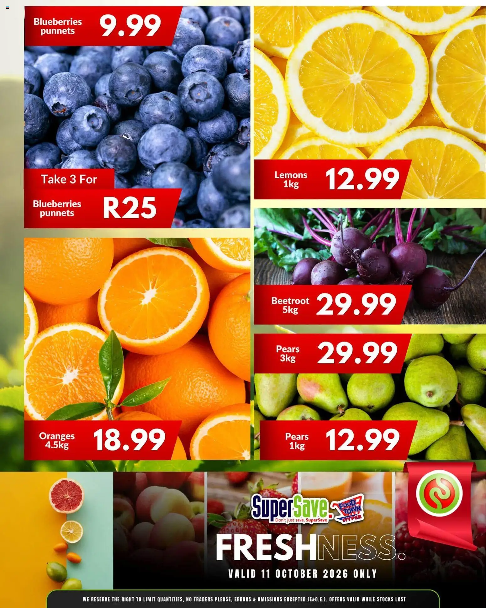 New Super Save catalogue – valid from 11/10/2026 | Page: 9 | Products: Pears, Blueberries, Lemons, Oranges