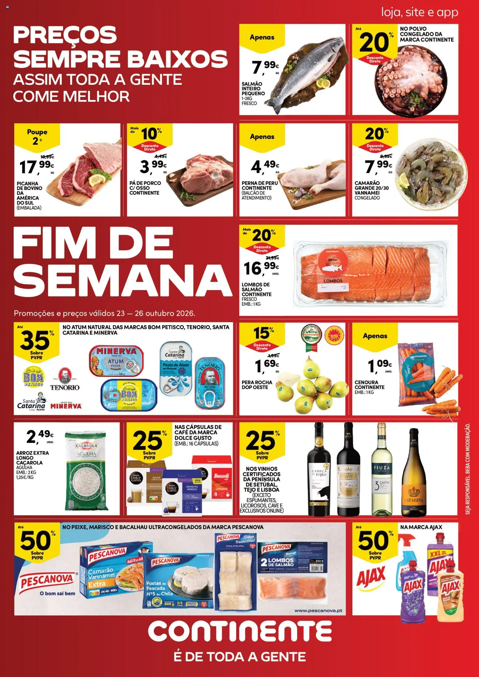 Continente Fim de Semana │ válido de 23/10/2026 | Página: 1 | Produtos: Atum, Peru, Pescada, Polvo