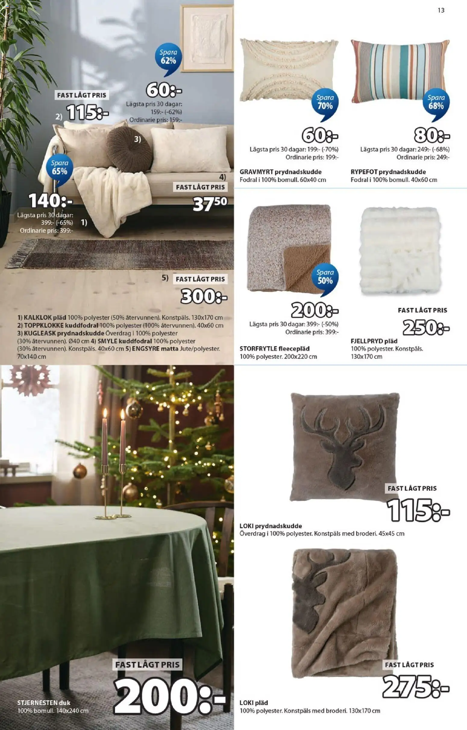 JYSK reklamblad aktuell från 19/10/2026 | Sida: 13 | Produkter: Prydnadskudde, Pläd, Matta, Duk