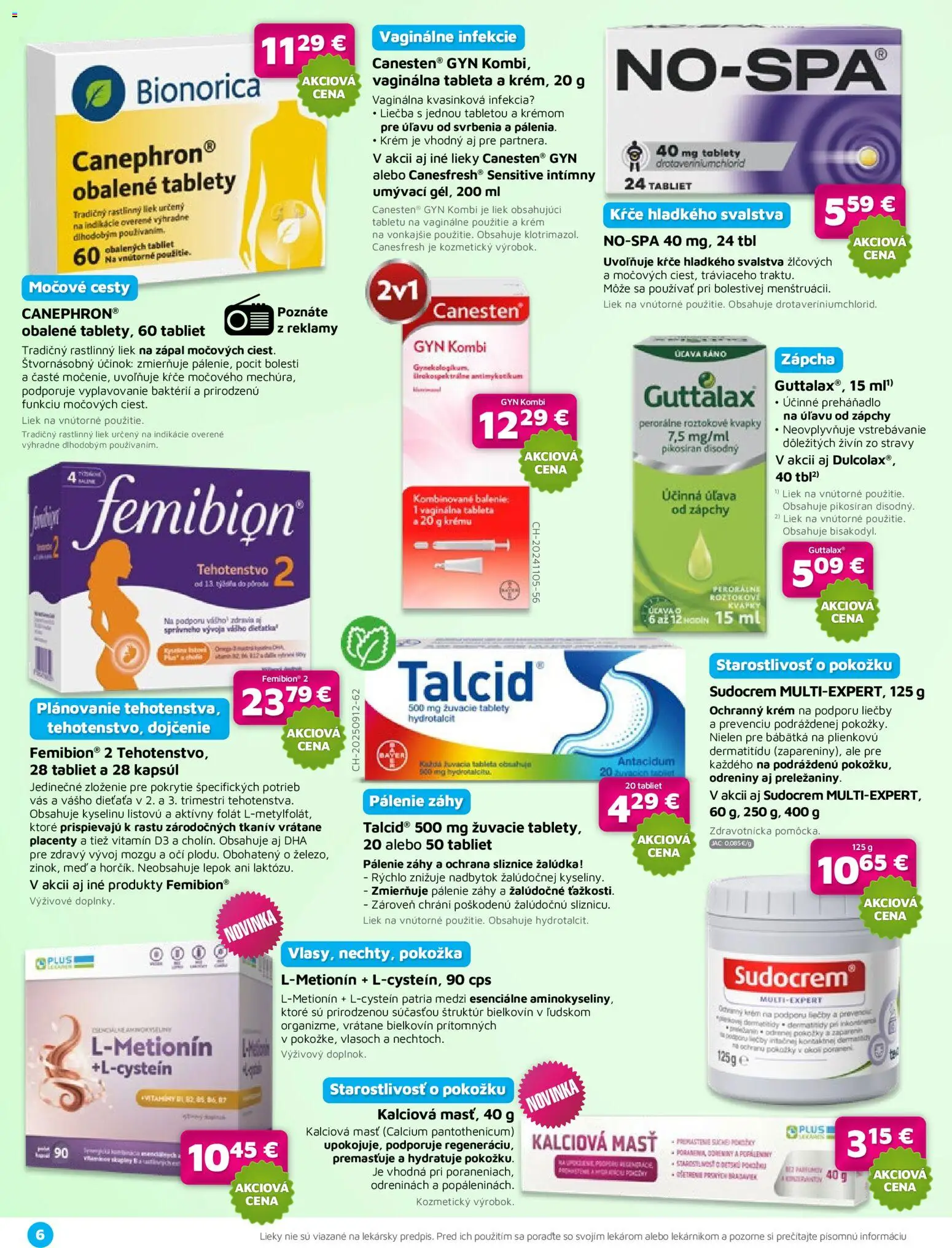 Nové Plus lekáreň akcie – leták je platný od 01.04.2026 | Strana: 6 | Produkty: Sudocrem, Krém, Med