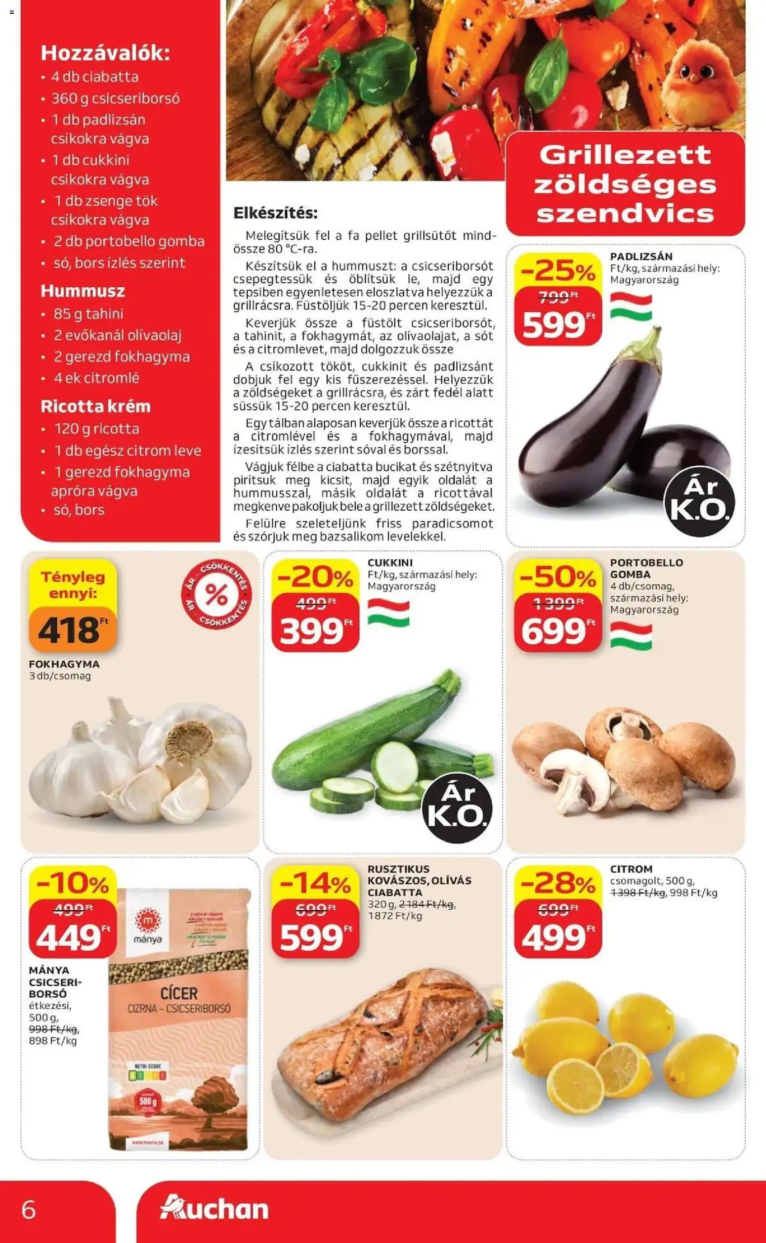 Auchan akciós ujság - amely érvényes a következő dátumtól: 2026.07.30. | Oldal: 6 | Termékek: Padlizsán, Gomba, Olívaolaj, Bors