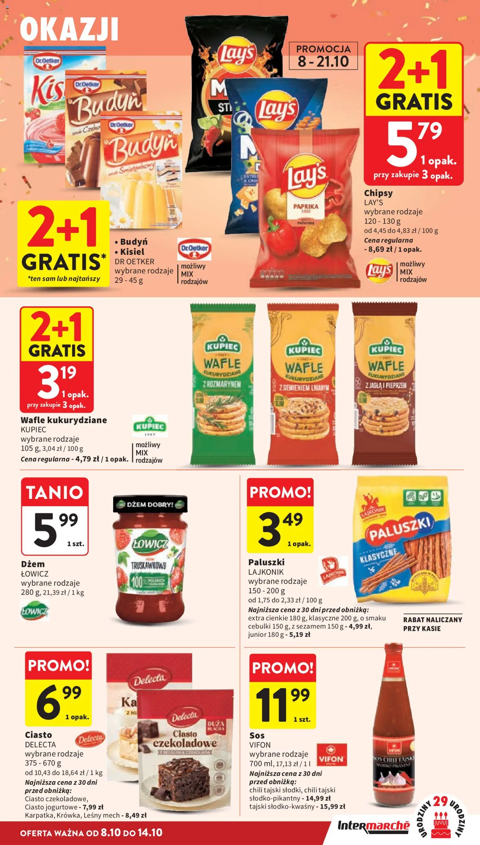 Intermarche gazetka od 08.10.2026 | Strona: 31 | Produkty: Kisiel, Ciasto jogurtowe, Lays, Dżem
