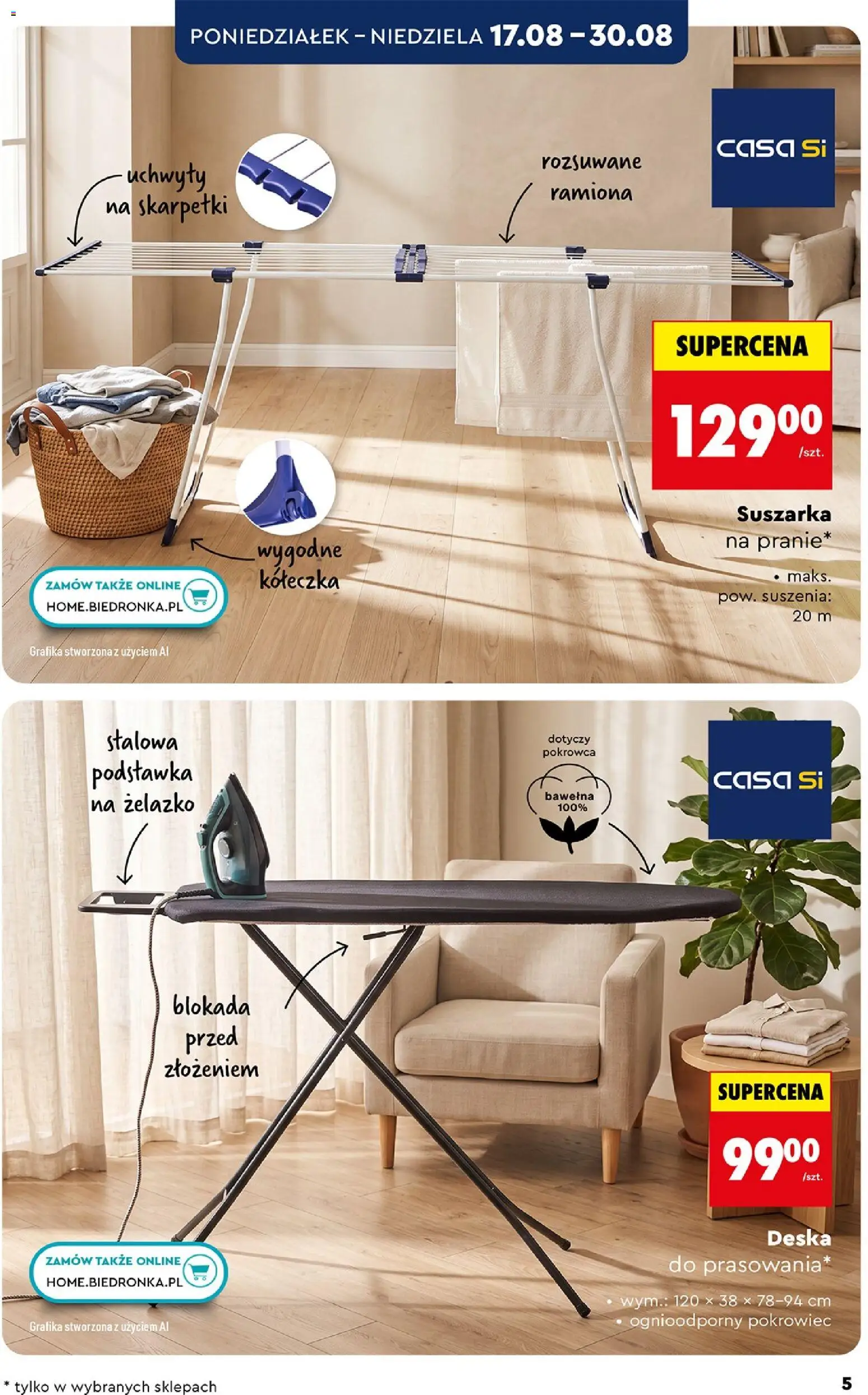 Biedronka gazetka - Hity i inspiracje od 17.08.2026 | Strona: 5 | Produkty: Suszarka na pranie, Skarpetki, Suszarka, Deska do prasowania