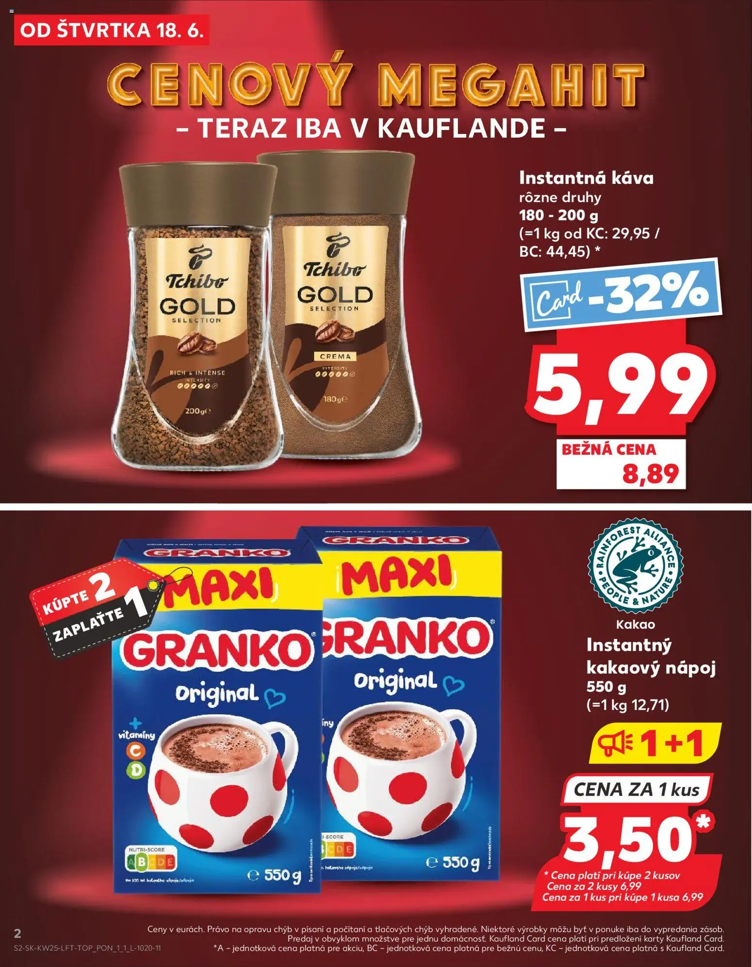 Nové Kaufland akcie – leták je platný od 18.06.2026 | Strana: 2 | Produkty: Káva, Granko, Kakao