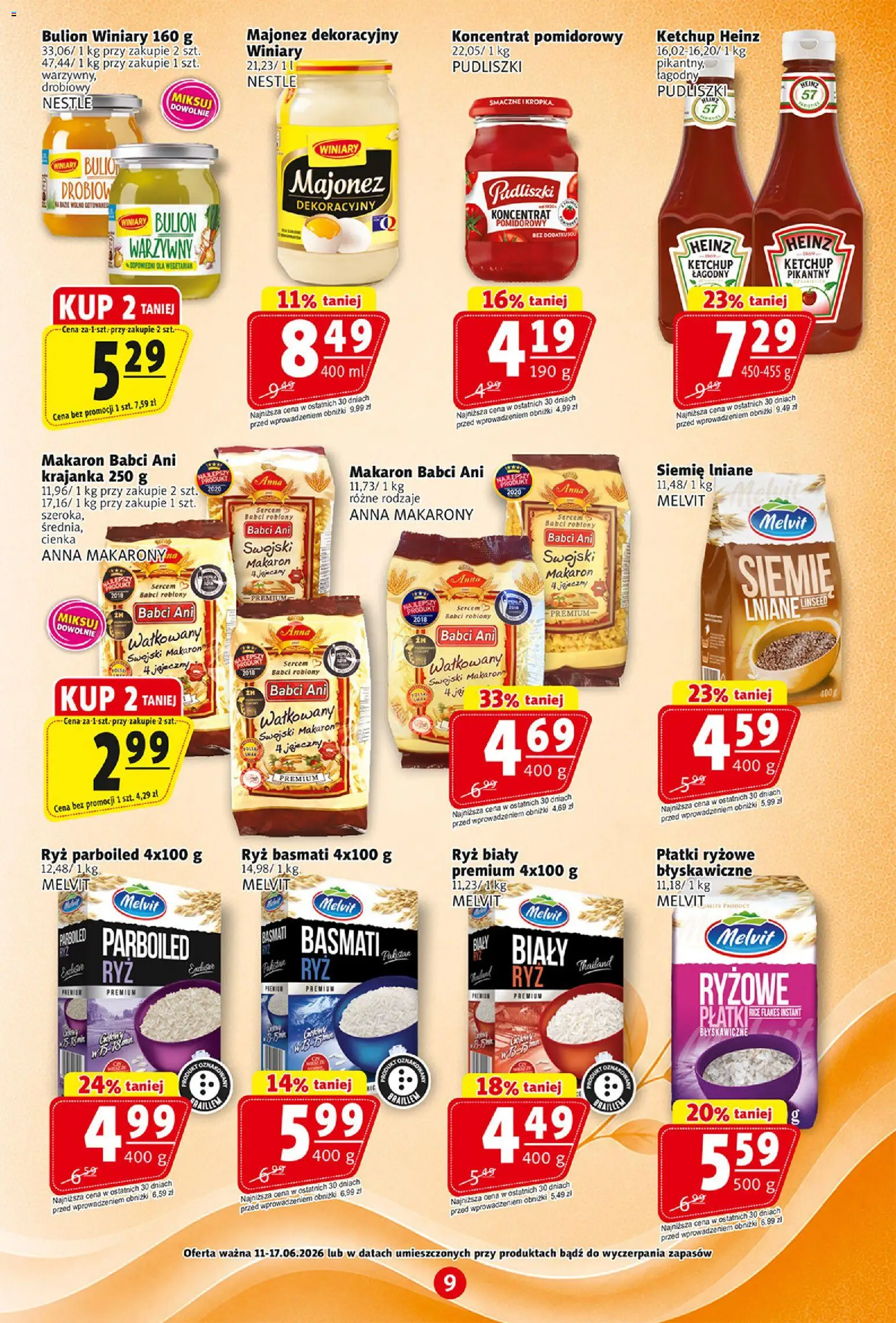 Prim Market gazetka od 11.06.2026 | Strona: 9 | Produkty: Płatki ryżowe, Ryż, Makarony, Płatki