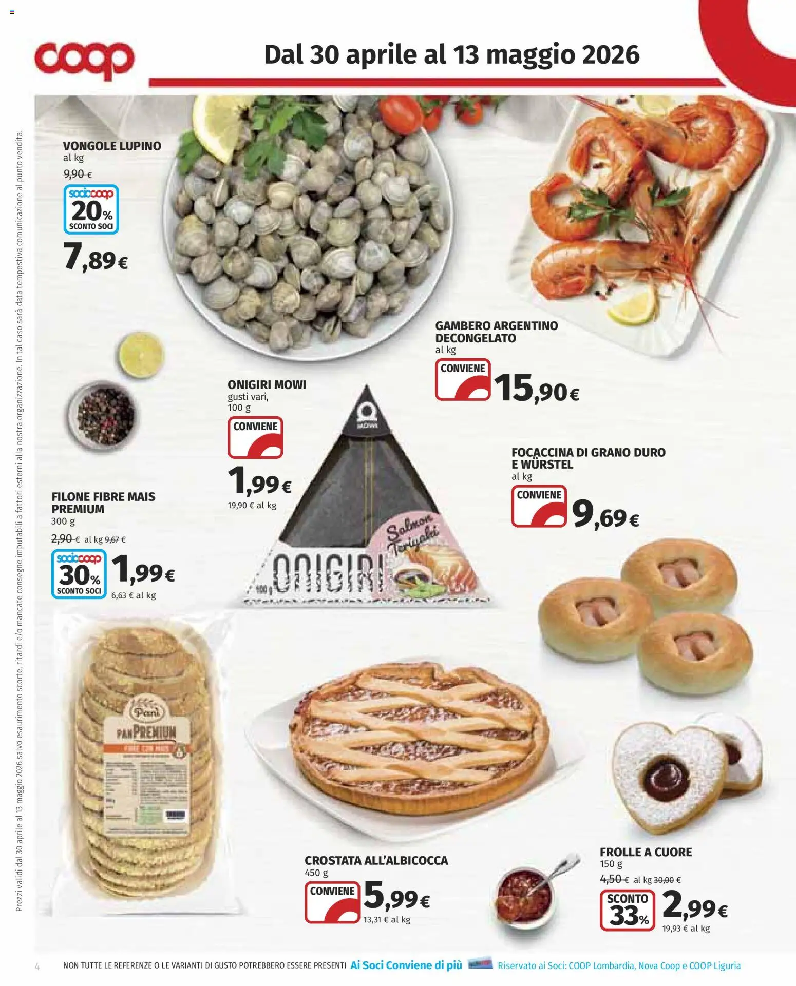 Volantino COOP del 30.04.2026 | Pagina: 4 | Prodotti: Vongole, Wurstel, Data, Mais