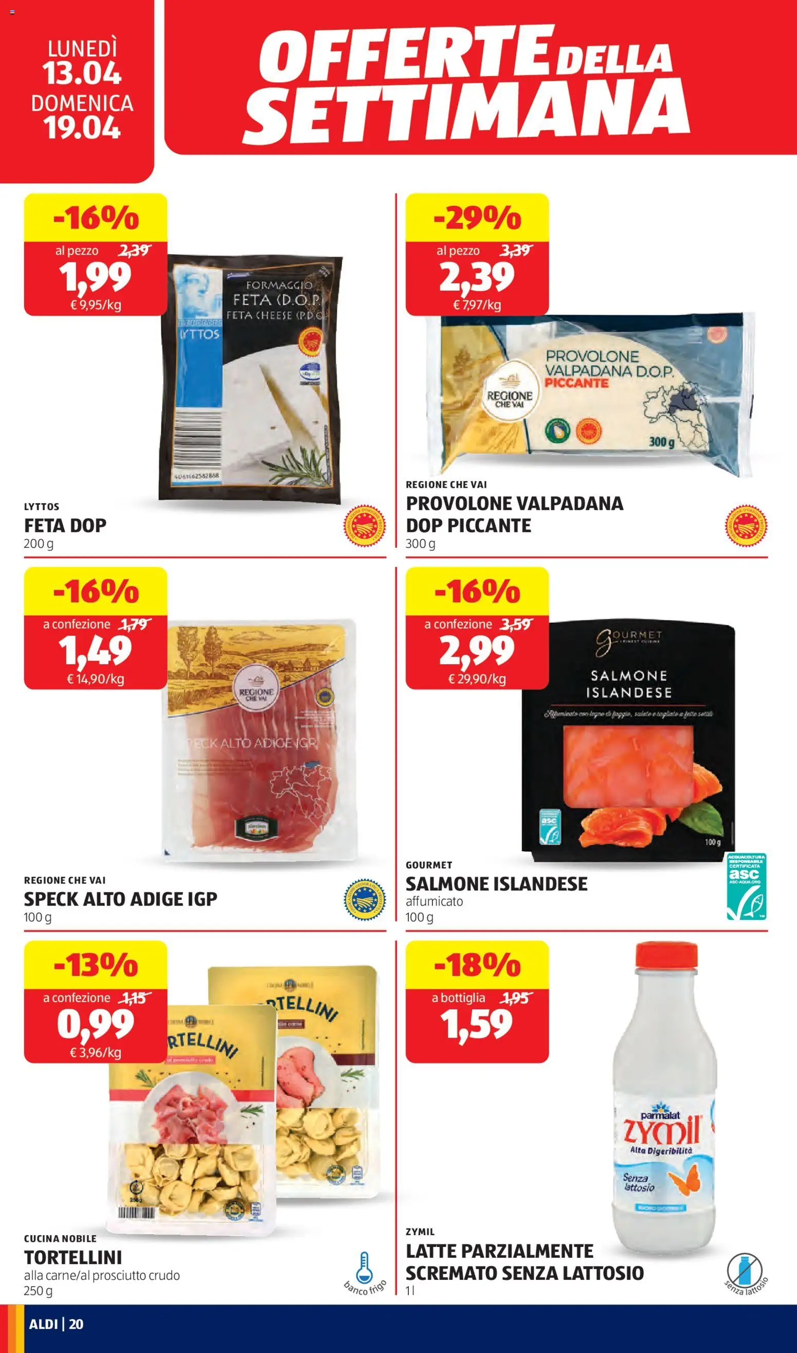 Volantino Aldi del 13.04.2026 | Pagina: 20 | Prodotti: Speck, Prosciutto Crudo, Formaggio, Feta