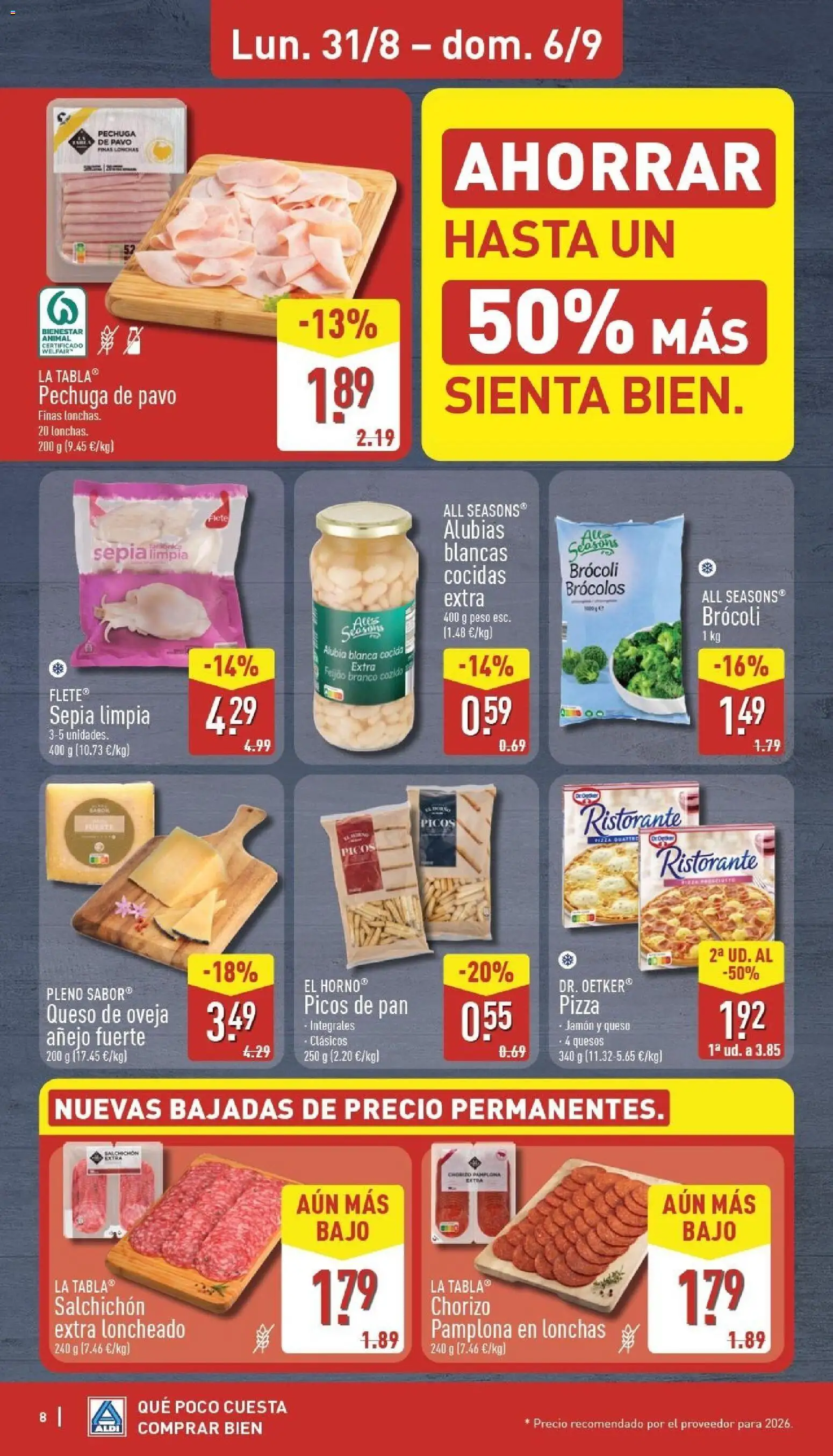 Aldi folleto Península │ válido desde el 31/08/2026 | Página: 8 | Productos: Queso, Pan, Jamón, Brócoli