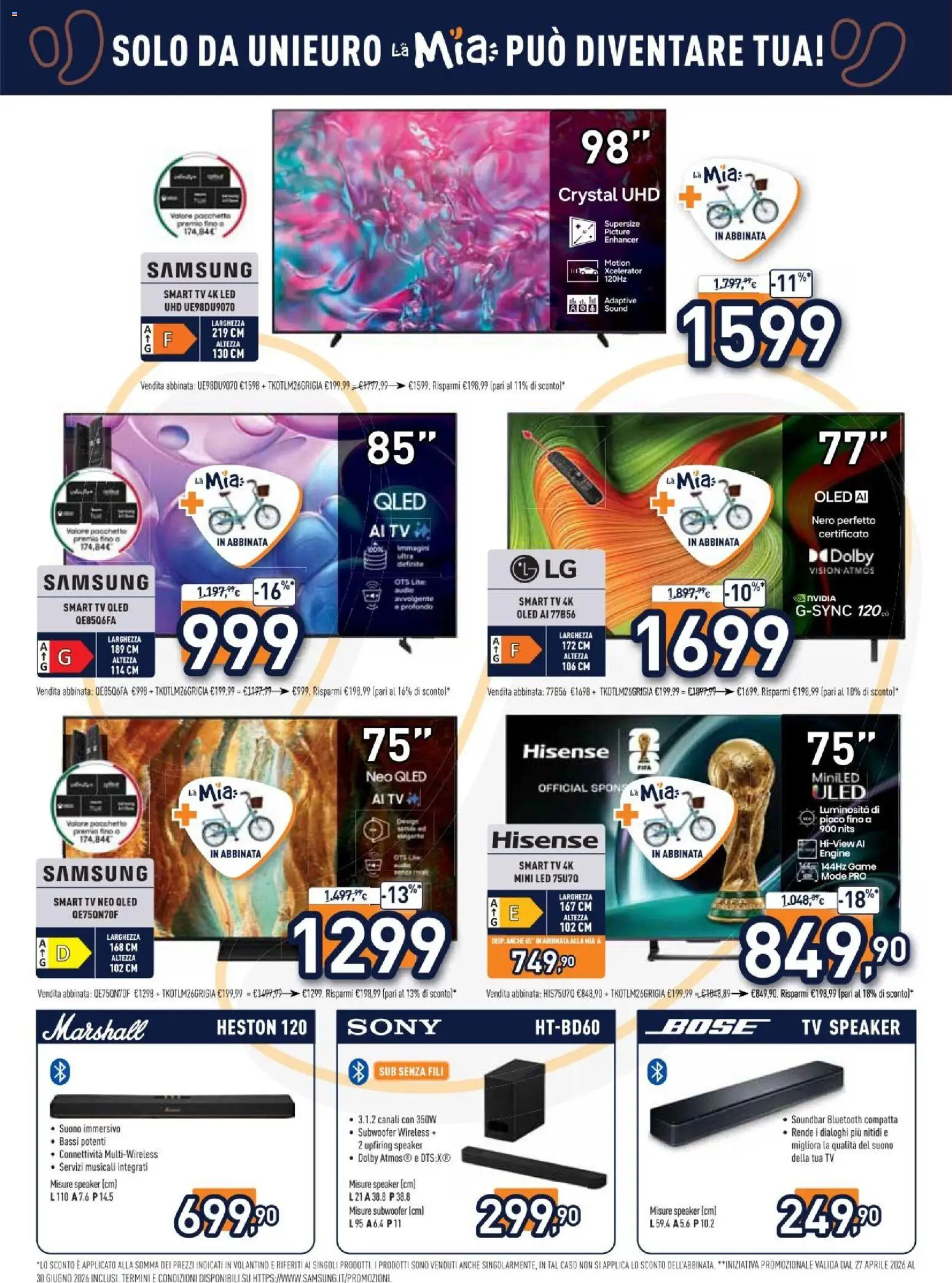 Volantino Unieuro del 29.05.2026 | Pagina: 2 | Prodotti: smart TV, Soundbar, Speaker, Samsung