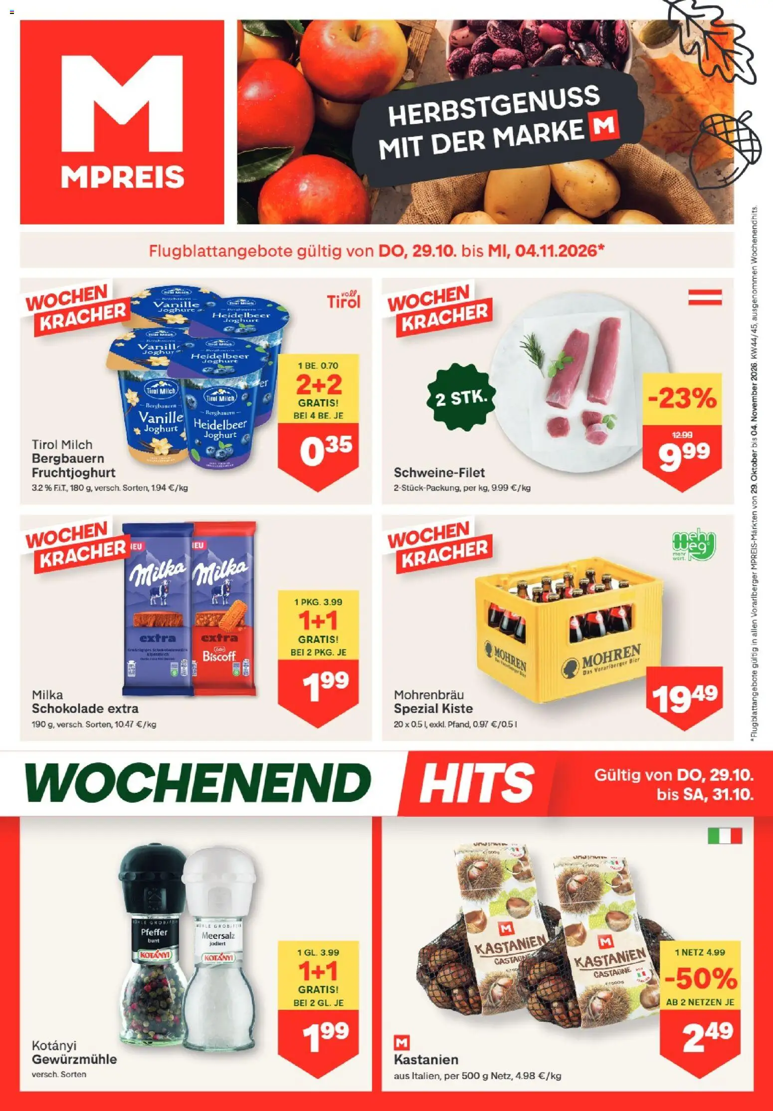 MPREIS Hohenems gültig ab 29.10.2026 | Seite: 1 | Produkte: Pfeffer, Vanille, Mühle, Schokolade