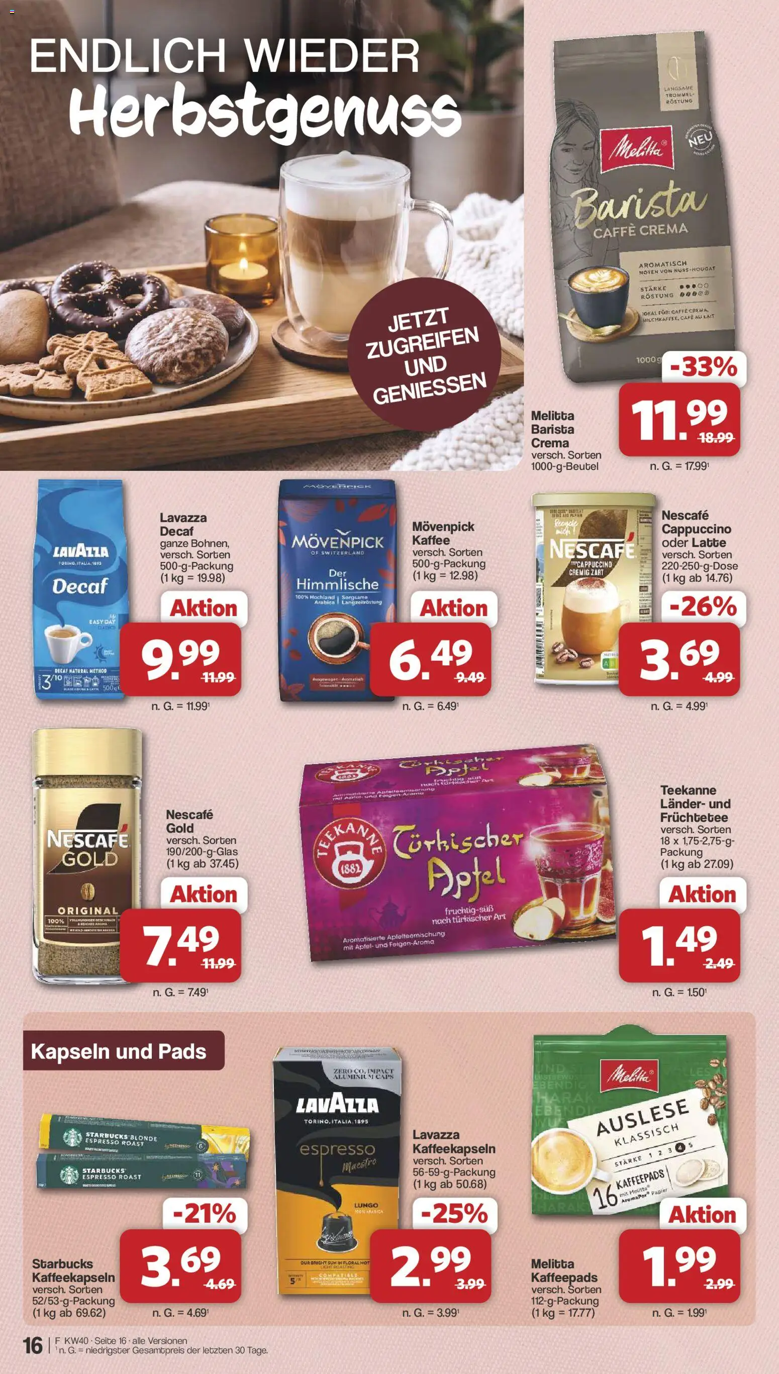 Famila Nordwest Prospekt – gültig ab 28.09.2026 | Seite: 16 | Produkte: Melitta, Starbucks, Äpfel, Teekanne