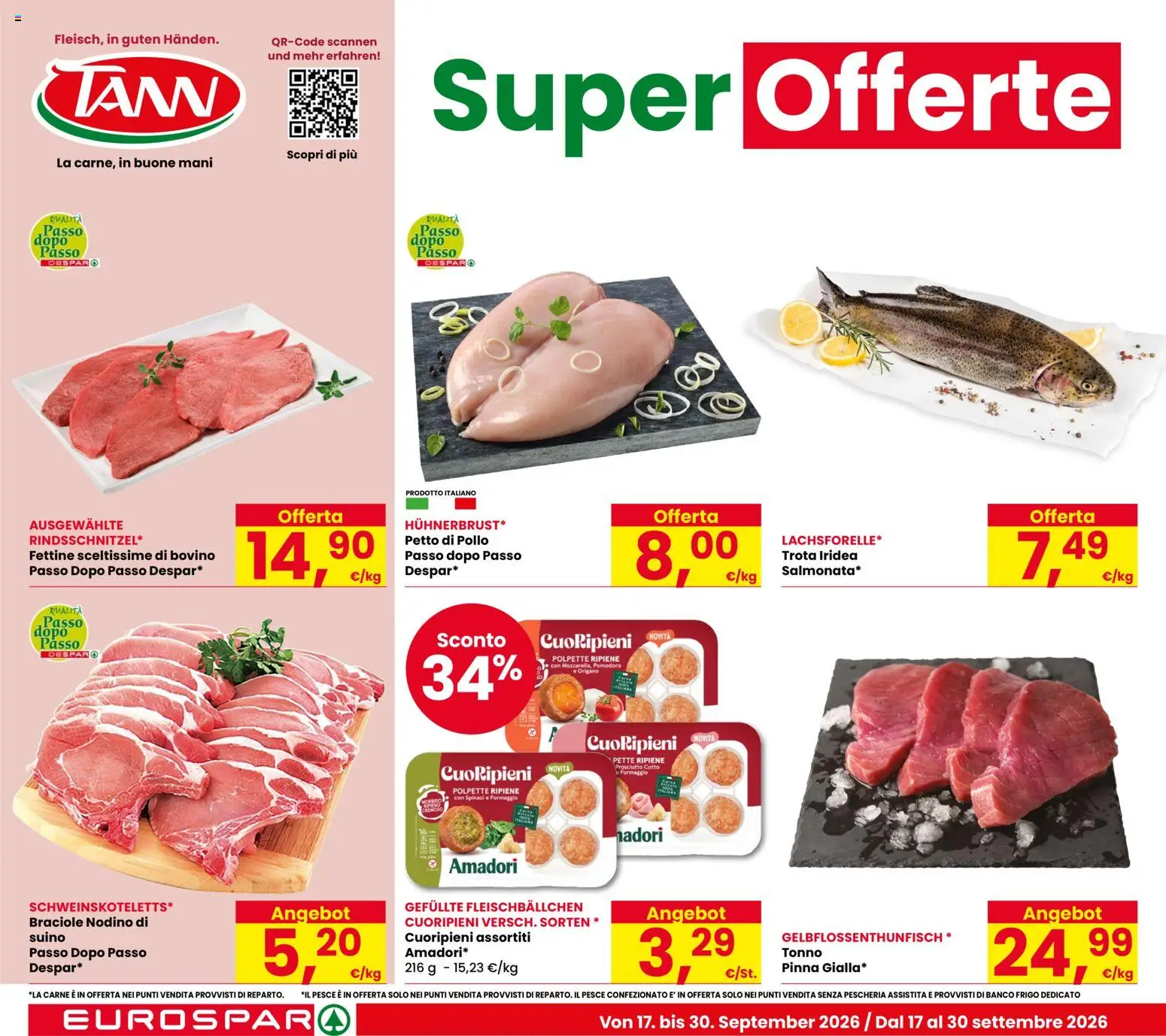 Volantino Eurospar del 17/09/2026 | Pagina: 6 | Prodotti: Il pesce, Formaggio, Spinaci, Tonno