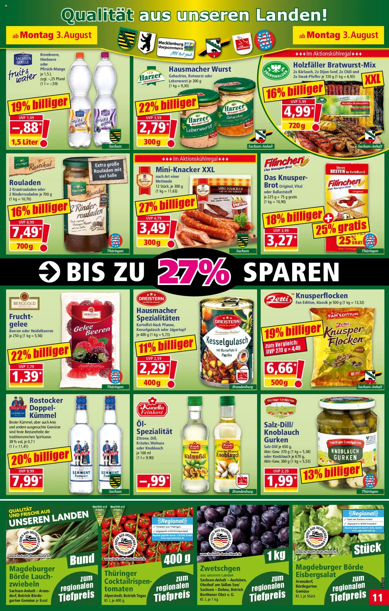 Norma Prospekt – gültig ab 03.08.2026 | Seite: 11 | Produkte: Rinderrouladen, Eisbergsalat, Paprika, Himbeere