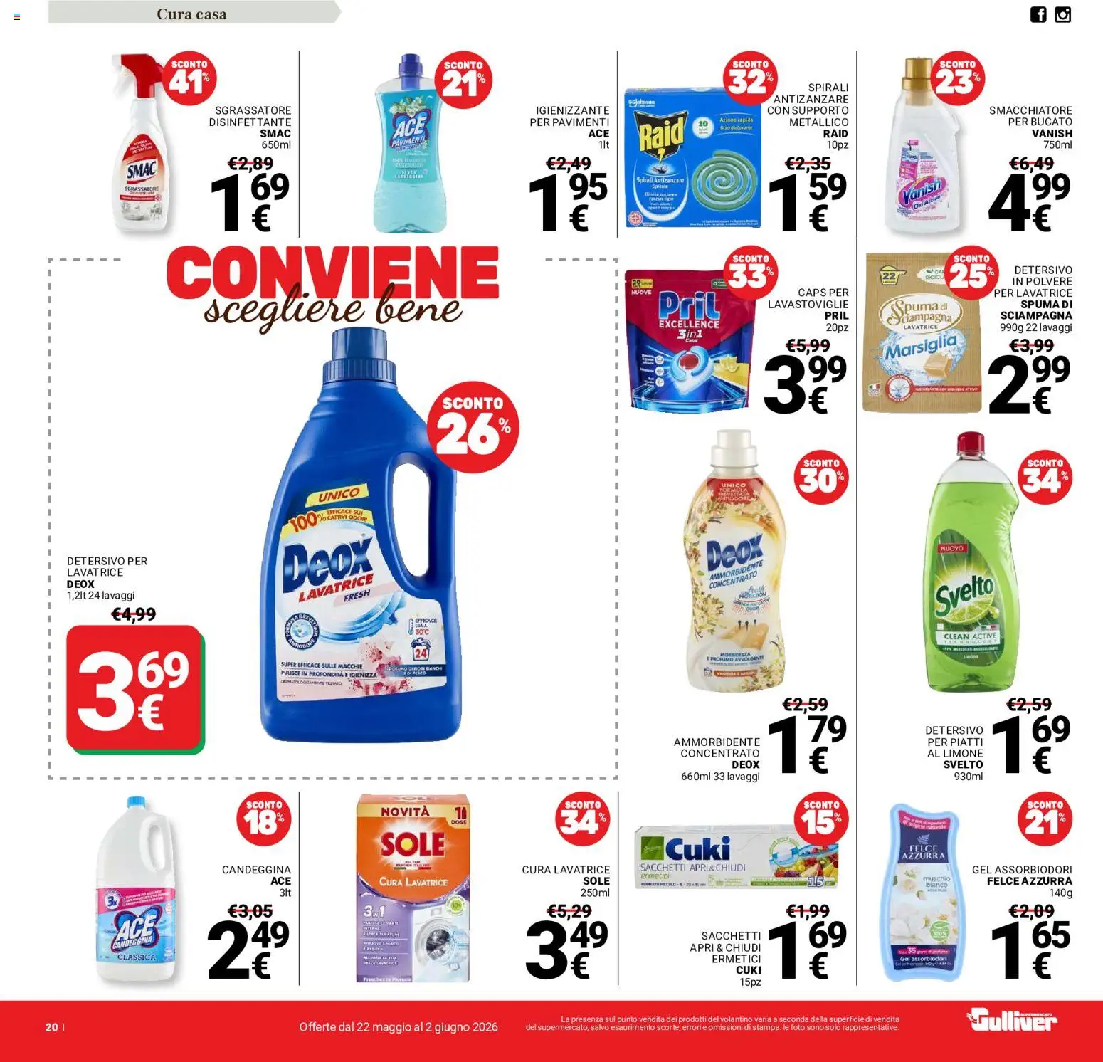 Volantino Gulliver del 22.05.2026 | Pagina: 20 | Prodotti: Detersivo in polvere, Sgrassatore, Antizanzare, Limone