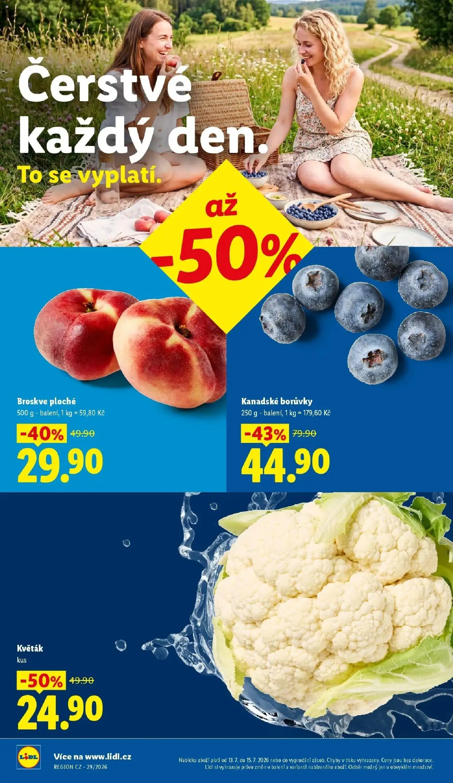 Lidl aktuální leták od 13.07.2026 | Strana: 14 | Produkty: Květák, Borůvky, Broskve, Kanadské borůvky