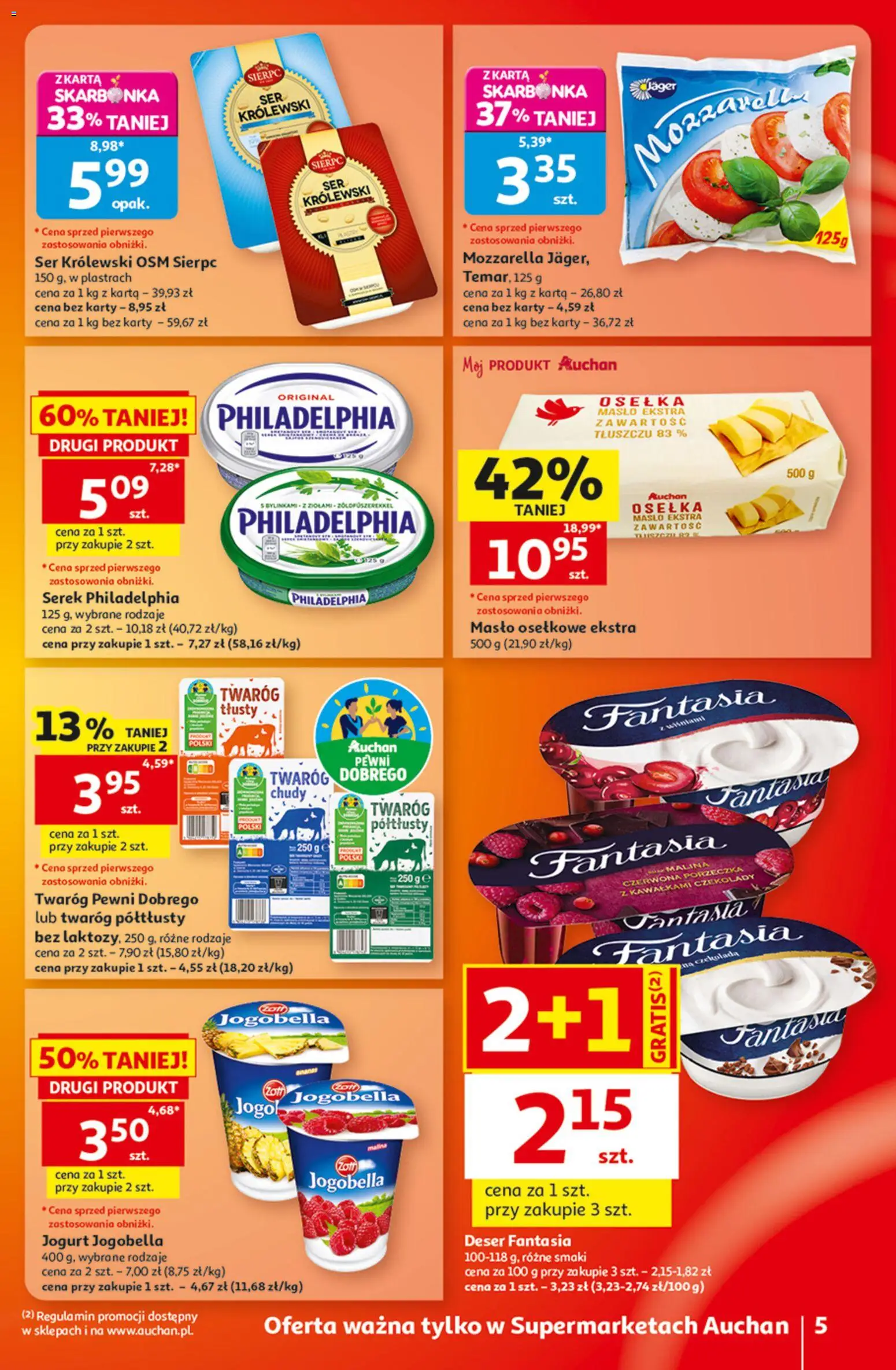 Auchan gazetka od 20.08.2026 | Strona: 5 | Produkty: Osełka, Serek, Serek philadelphia, Masło