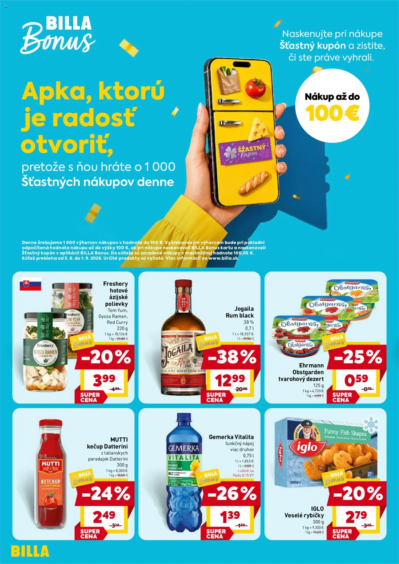 Nové Billa akcie – leták je platný od 12.08.2026 | Strana: 2 | Produkty: Polievky, Dezert, Gemerka, Rum