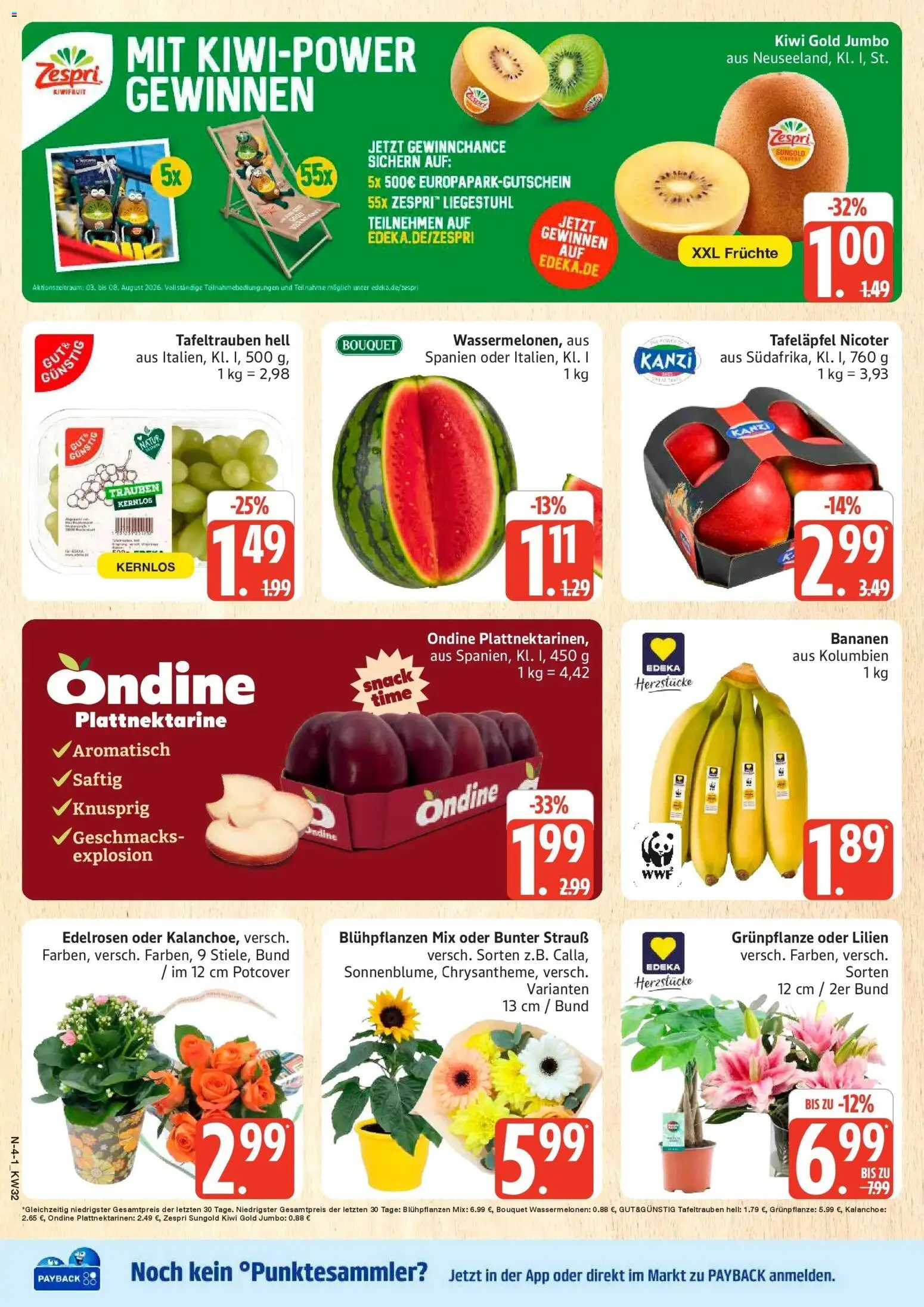 Marktkauf Prospekt Buxtehude (ab 03.08.2026) » Angebote online | Seite: 4 | Produkte: Liegestuhl, Trauben, Bananen, Kiwi