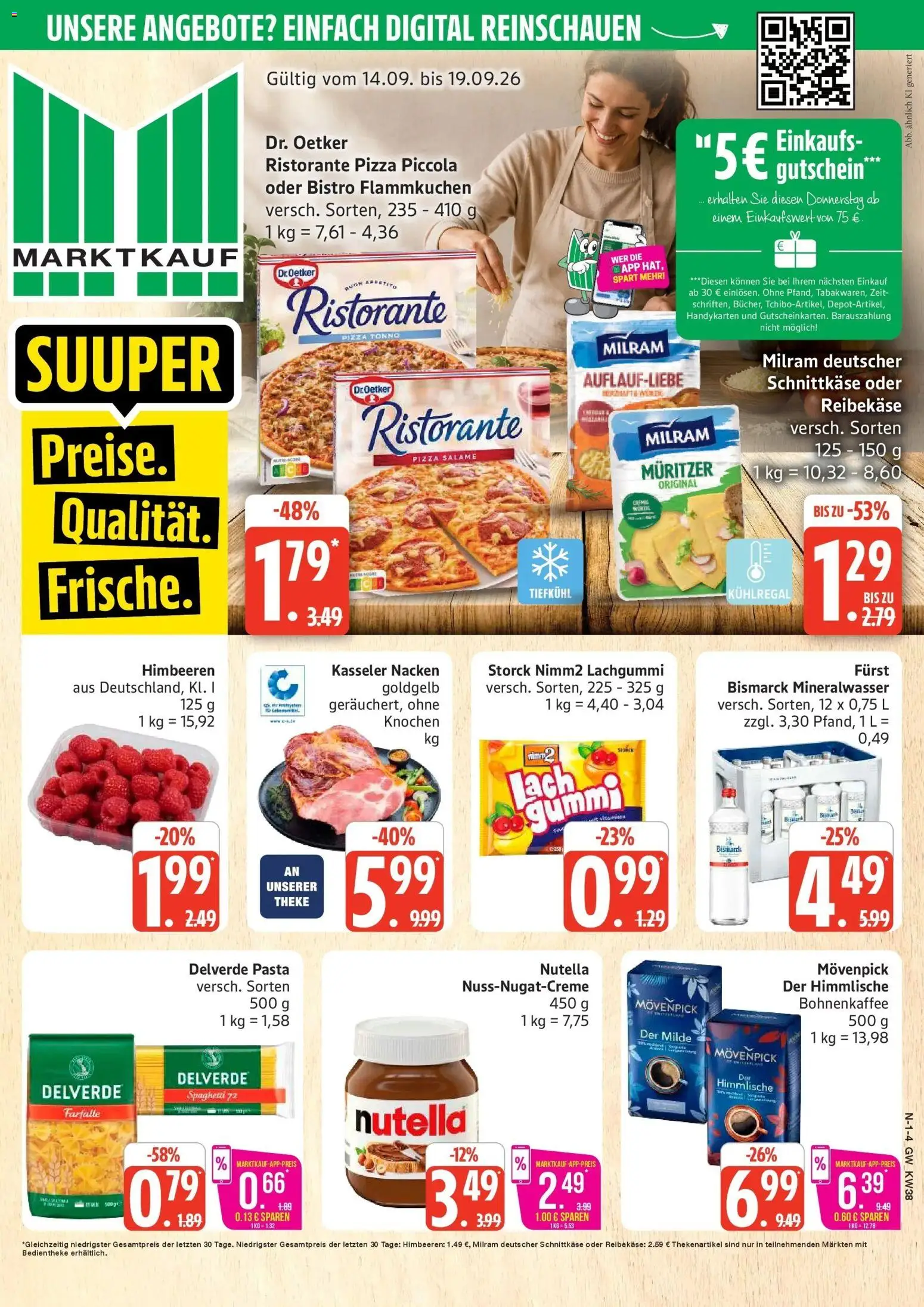 Marktkauf Prospekt Neuenkirchen (ab 14.09.2026) » Angebote online | Seite: 1 | Produkte: Mineralwasser, Nutella, Milram, Reibekase