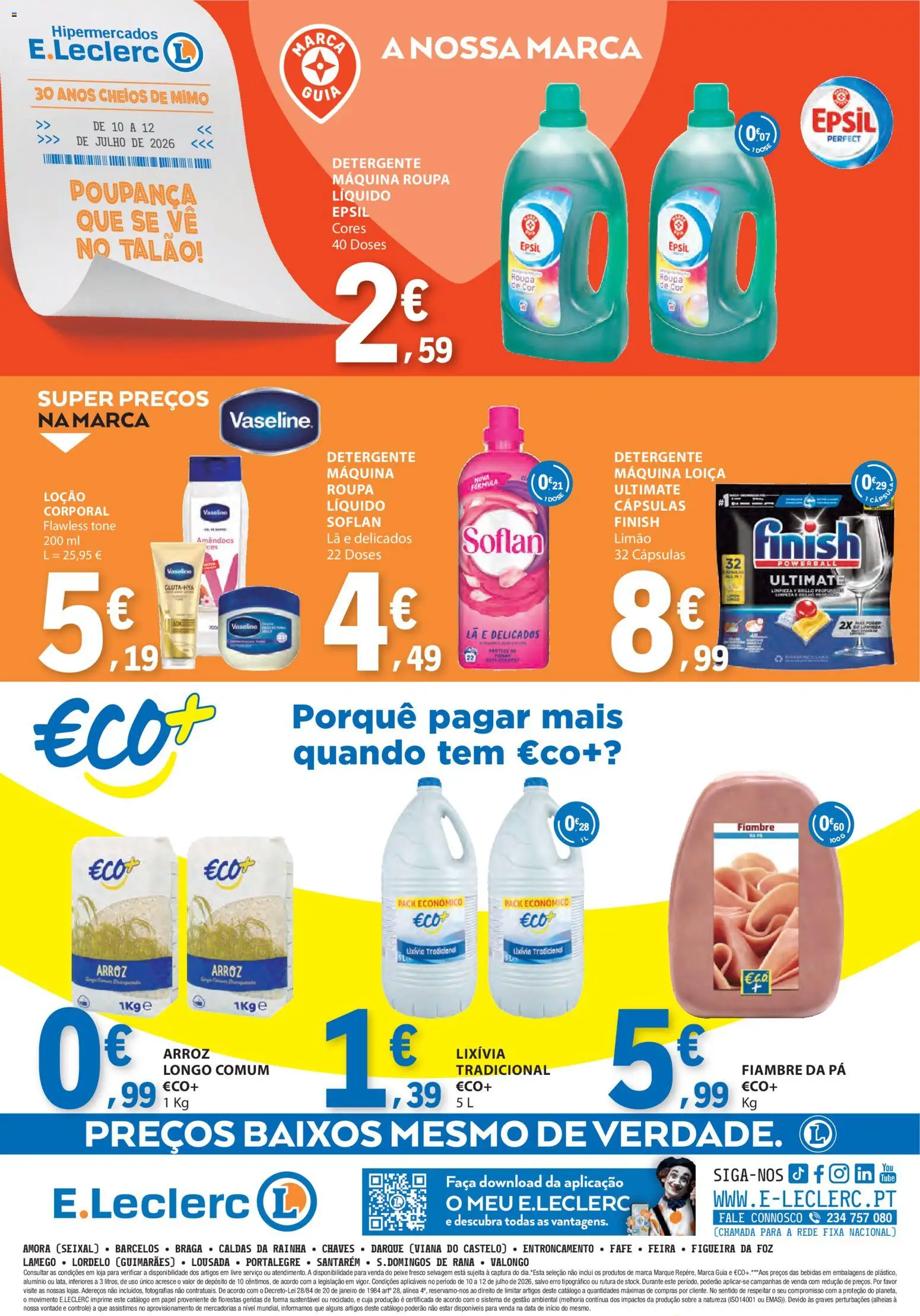E.Leclerc Catálogo Fim de Semana │ válido de 10/07/2026 | Página: 4 | Produtos: Detergente, Arroz, Peixe, Pá