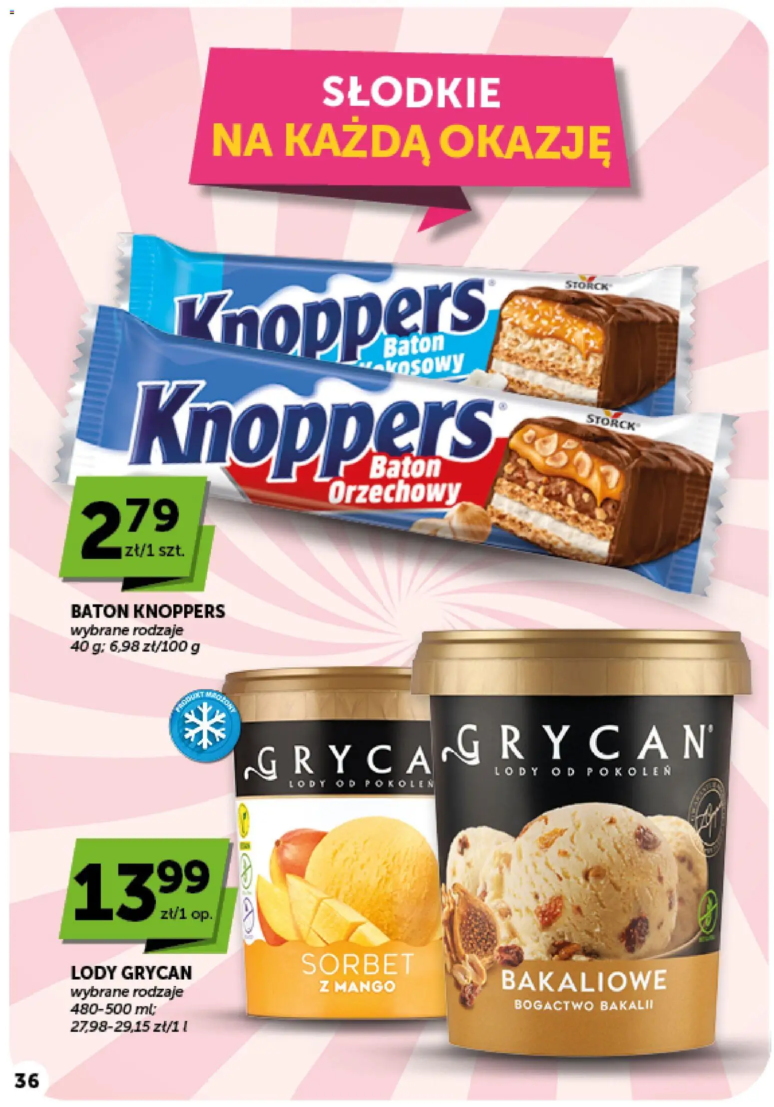 Groszek gazetka od 08.10.2026 | Strona: 36 | Produkty: Lody Grycan, Baton, Sorbet, Lody