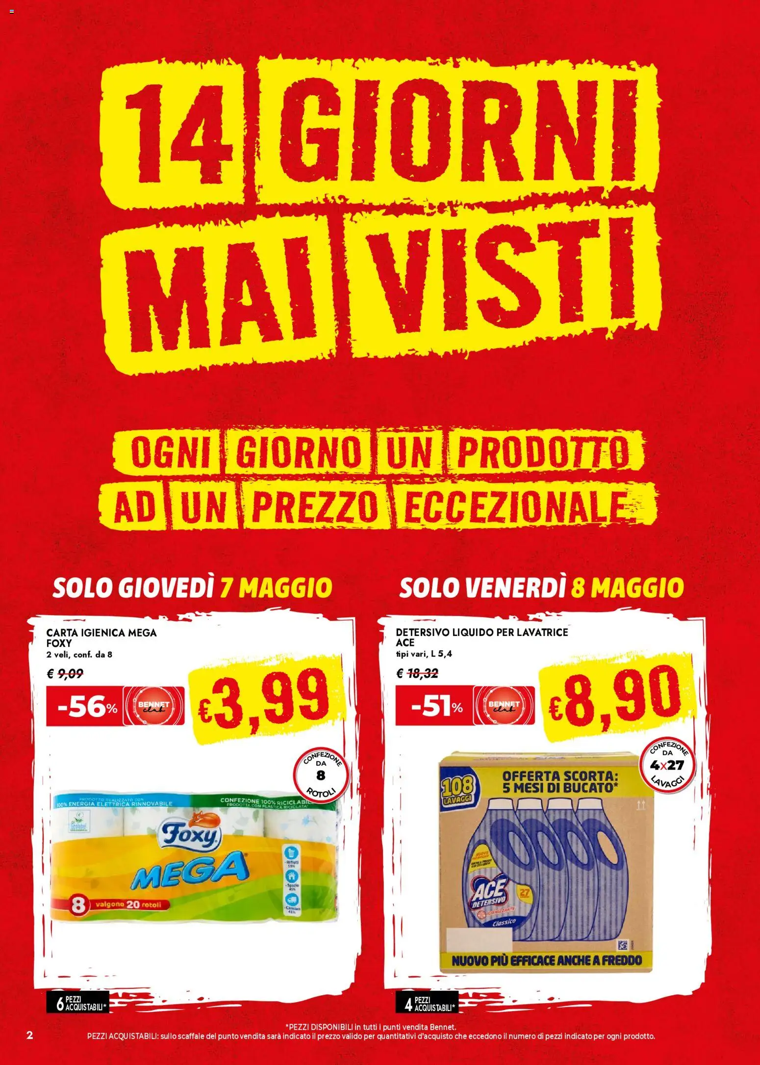 Volantino bennet del 07.05.2026 | Pagina: 2 | Prodotti: Carta igienica, Lavatrice, Scaffale