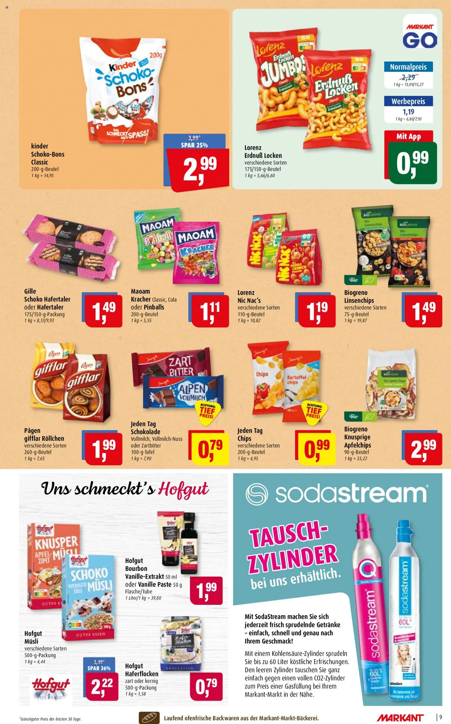 Markant Prospekt – gültig ab 22.06.2026 | Seite: 9 | Produkte: Schokolade, Bourbon, Chips, Sodastream