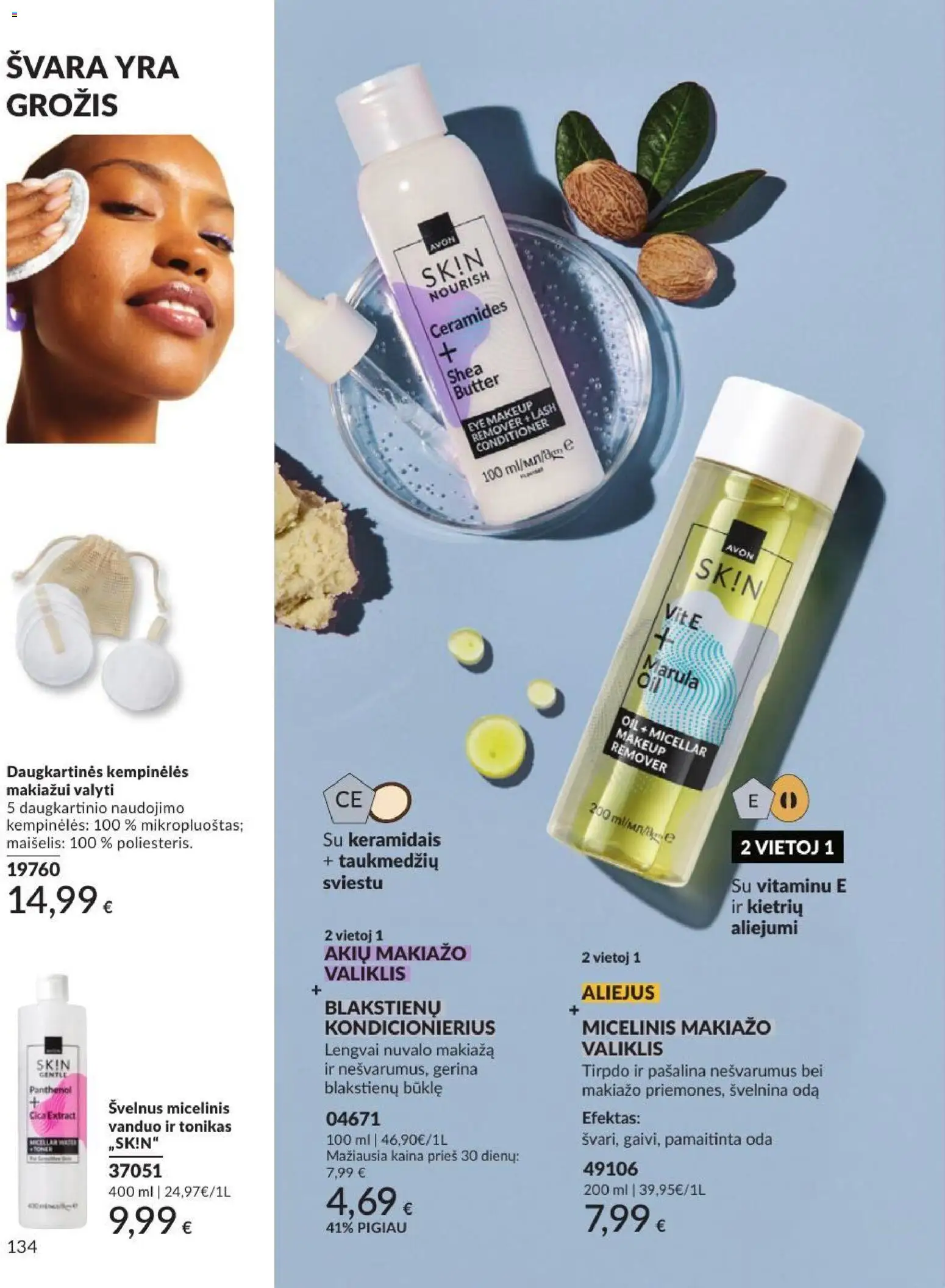 AVON akcijos nuo 2026.09.01 | Puslapis: 134 | Prekių: Vanduo, Kondicionierius, Akių makiažo valiklis, Aliejus