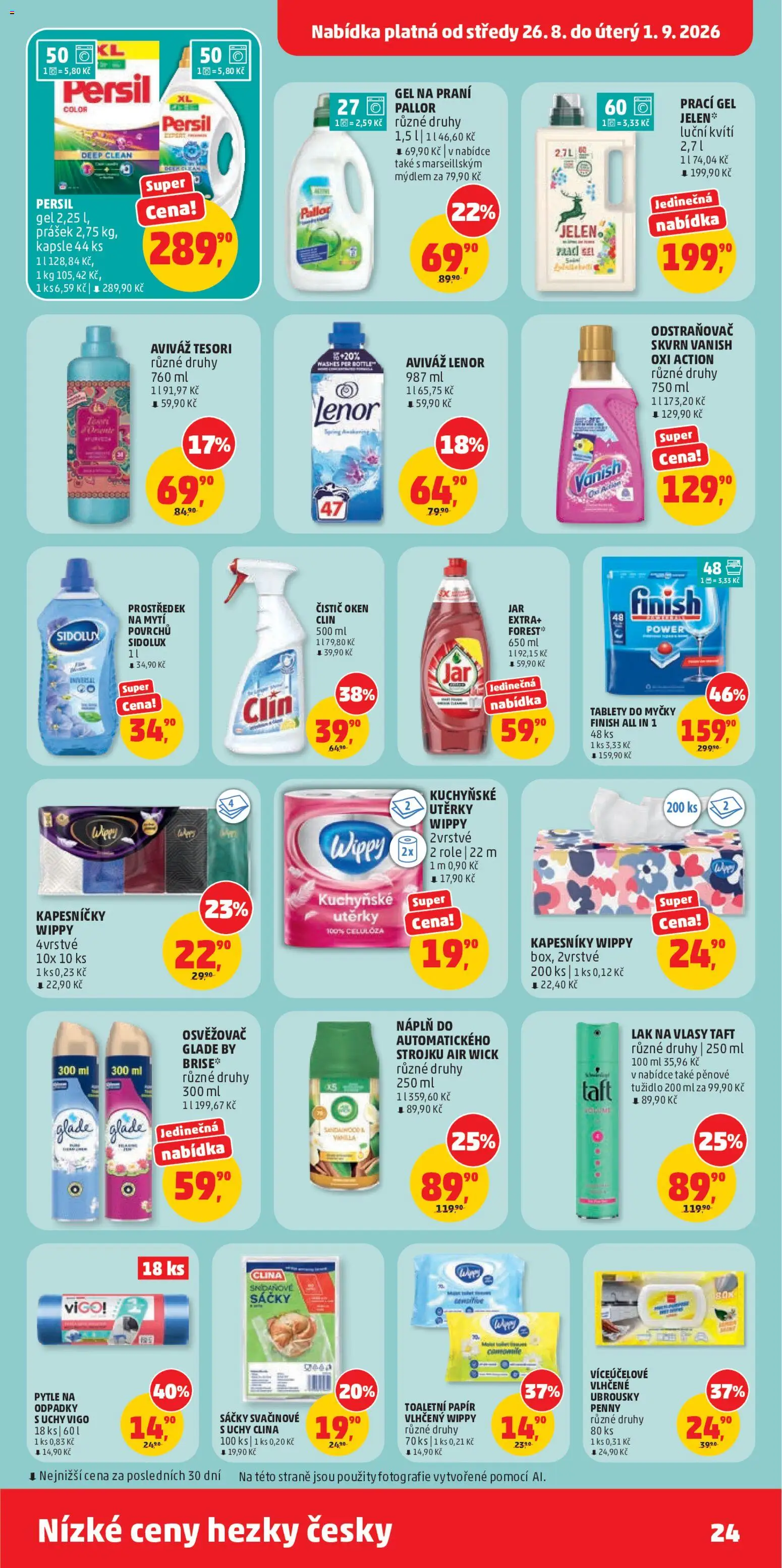 Penny Market leták od 26.08.2026 | Strana: 24 | Produkty: Prací gel, Clin, Osvěžovač vzduchu, Pytle na odpadky