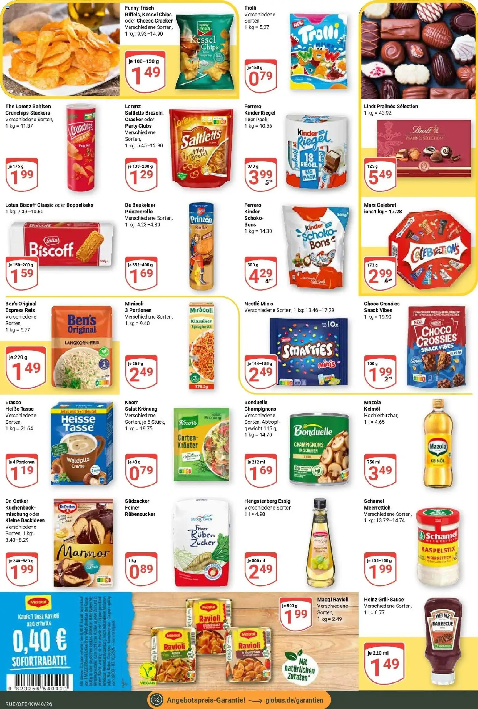 Globus Prospekt Rüsselsheim (ab 28.09.2026) » Angebote online | Seite: 16 | Produkte: Gewicht, Kinder riegel, Erasco, Chips