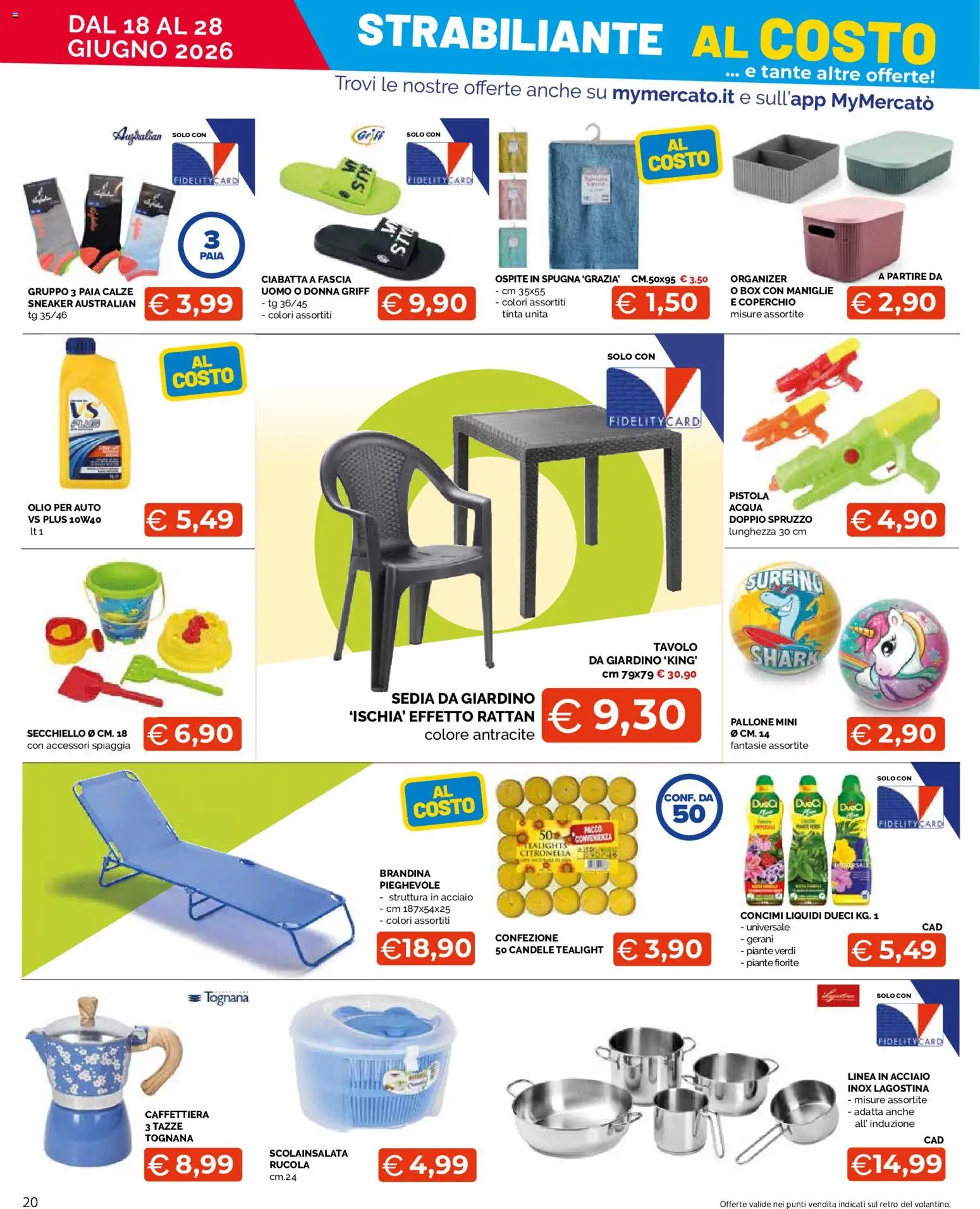 Volantino Mercatò del 18.06.2026 | Pagina: 20 | Prodotti: Acqua, Gerani, Tavolo, Sedia