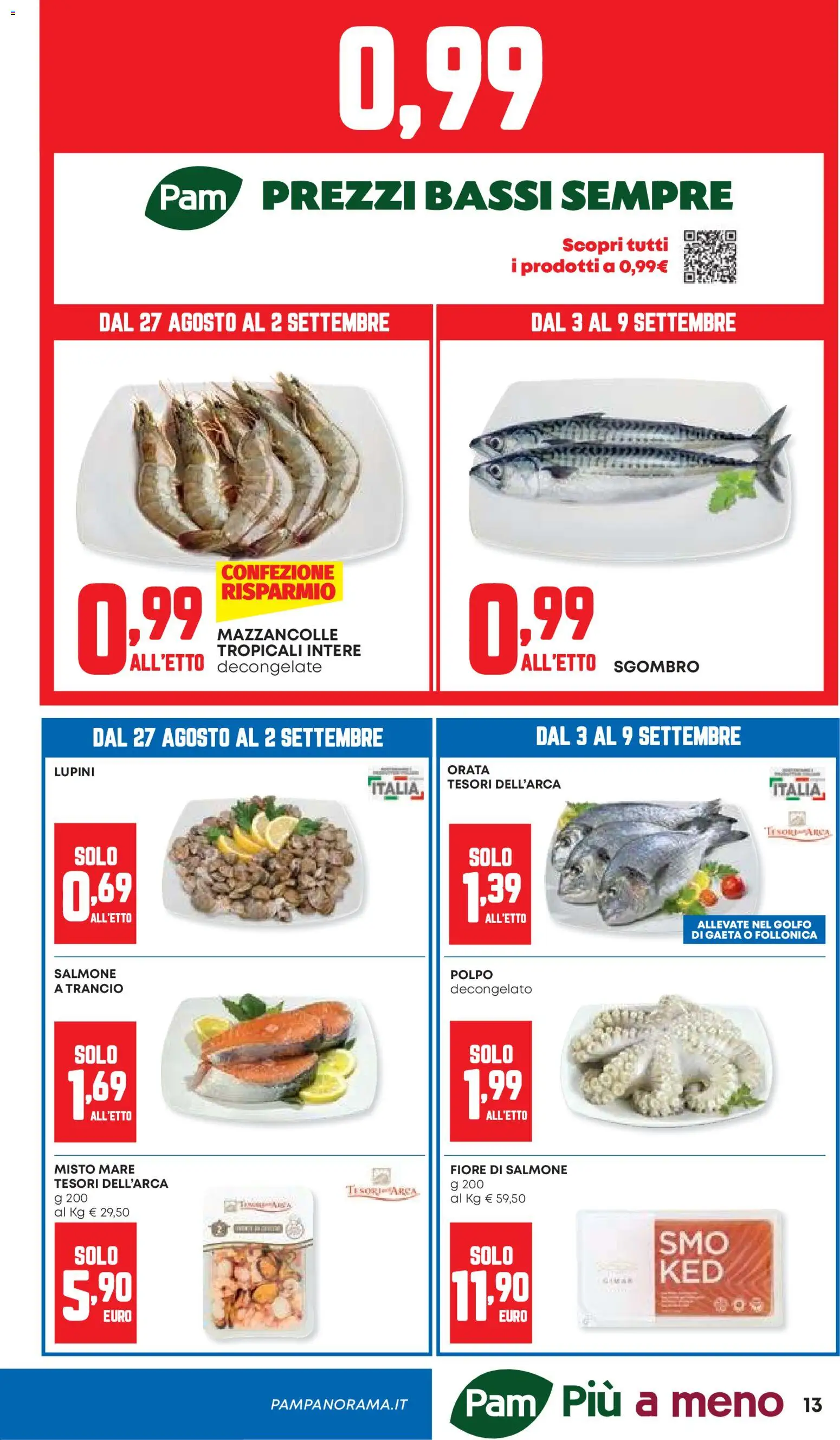 Volantino Panorama del 27/08/2026 | Pagina: 13 | Prodotti: Lupini, Salmone, Mazzancolle, Sgombro