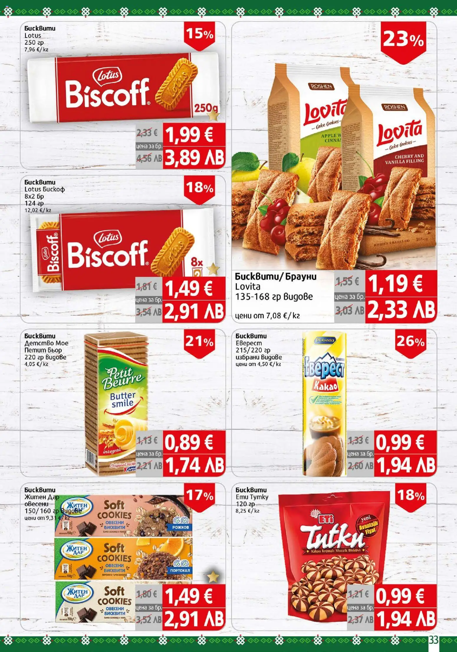 {H1} | Страница: 33 | Продукти: Портокал, Cartable, Бисквити