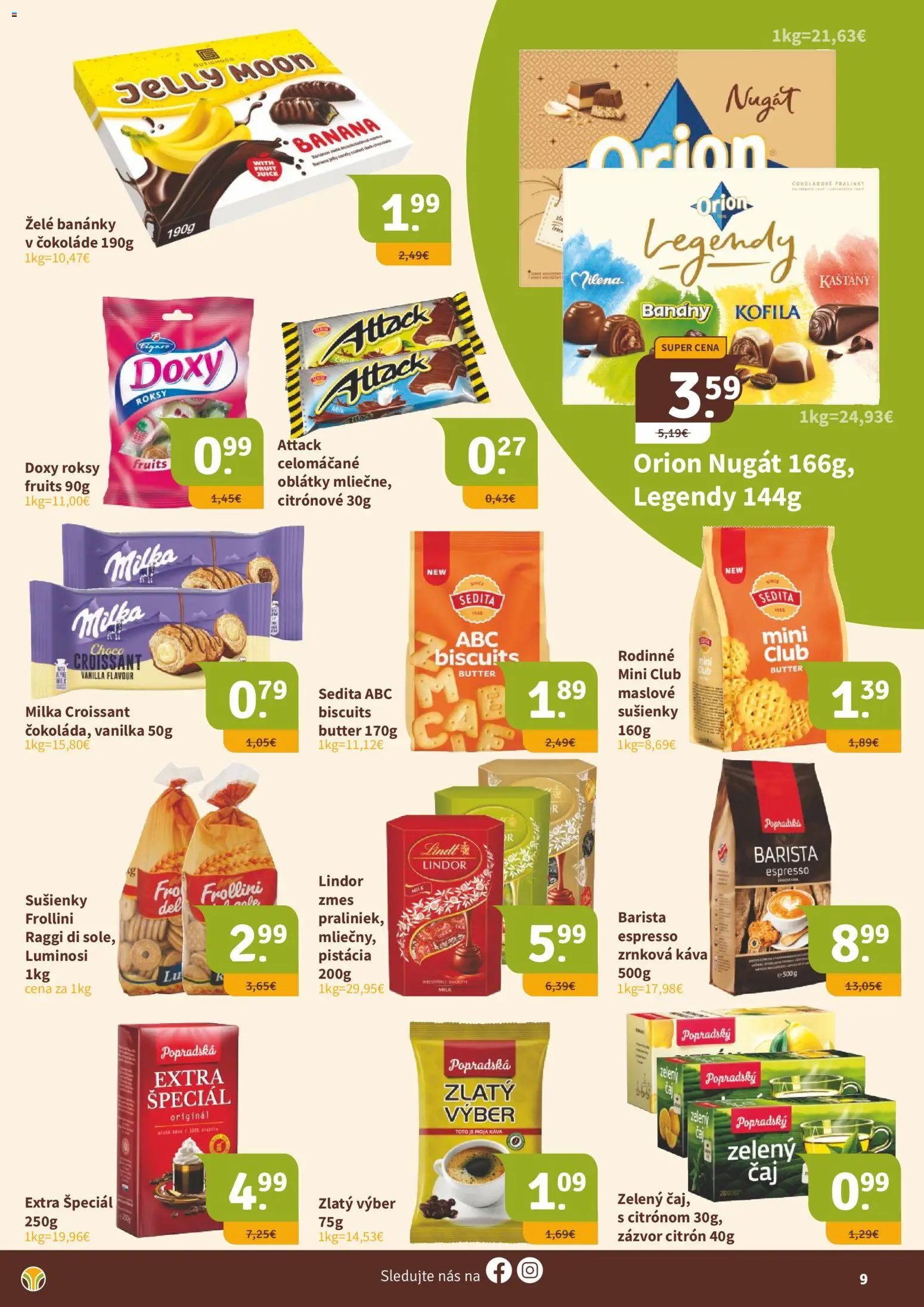 Nové Nitrazdroj akcie – leták je platný od 21.08.2026 | Strana: 9 | Produkty: Barista, Lindor, Oblátky, Zrnková káva