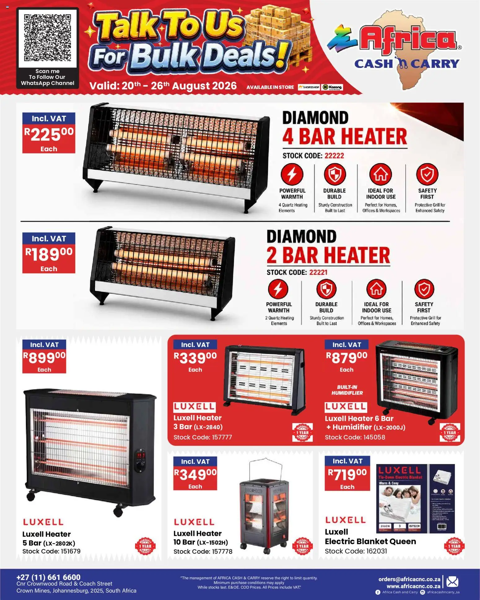New Africa Cash & Carry catalogue – valid from 20/08/2026 | Page: 38 | Products: Grill, Heater, Bar heater, Stock