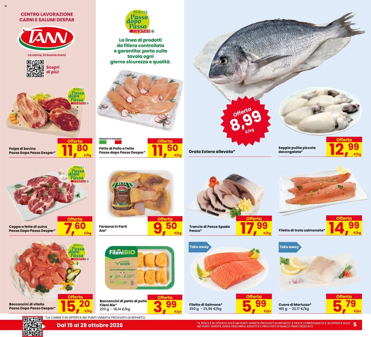 Volantino Eurospar del 15/10/2026 | Pagina: 5 | Prodotti: Porta, Pollo, Pesce, Trota